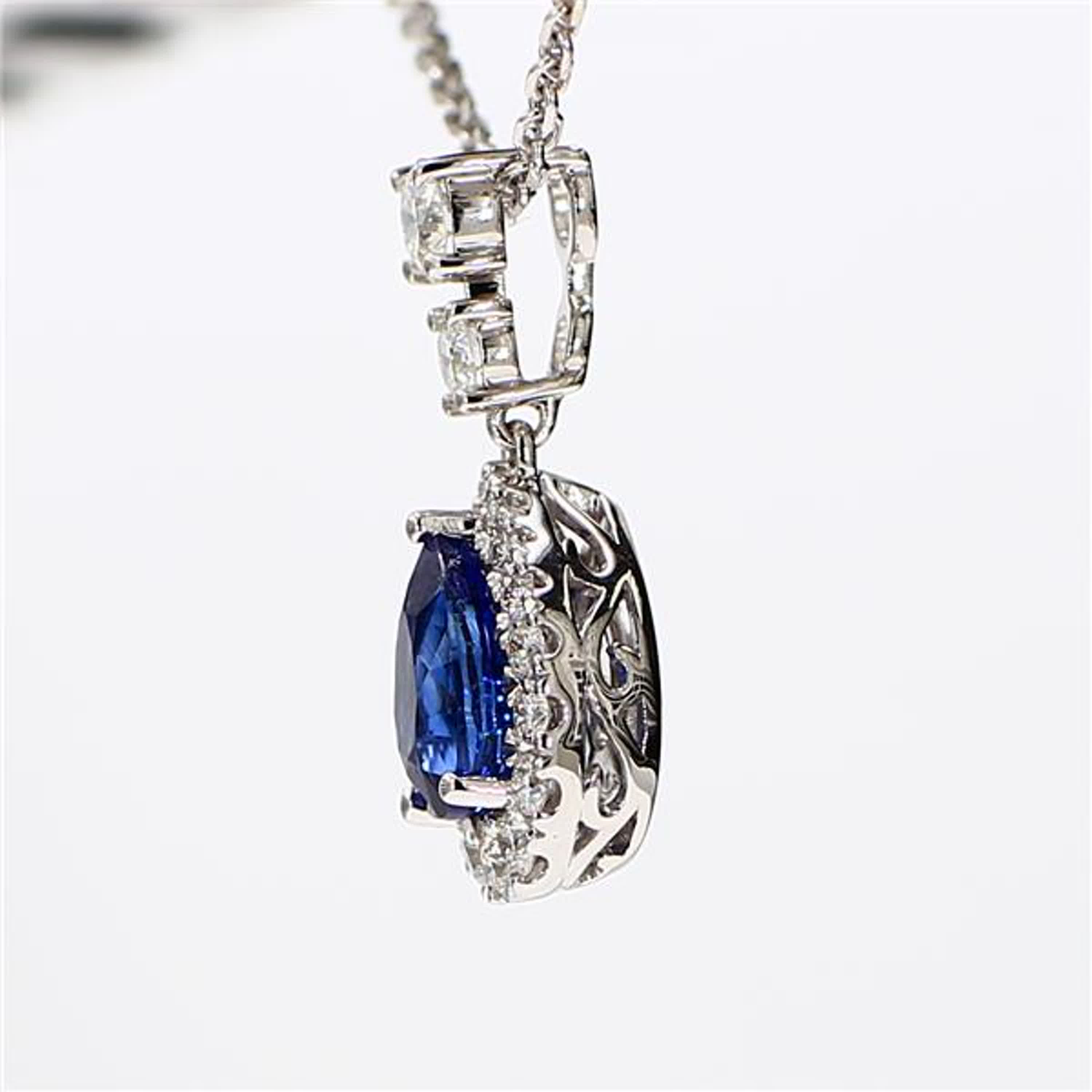 Natural Blue Pear Sapphire and White Diamond 1.92 Carat TW White Gold Pendant