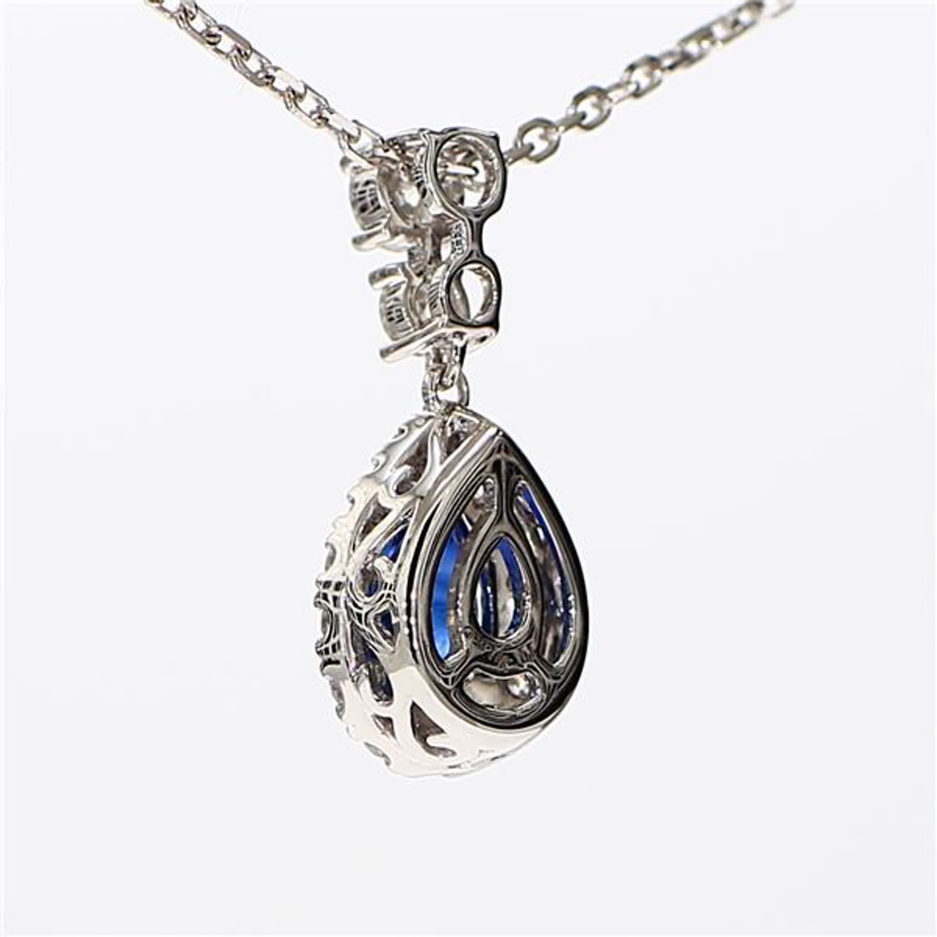 Natural Blue Pear Sapphire and White Diamond 1.92 Carat TW White Gold Pendant