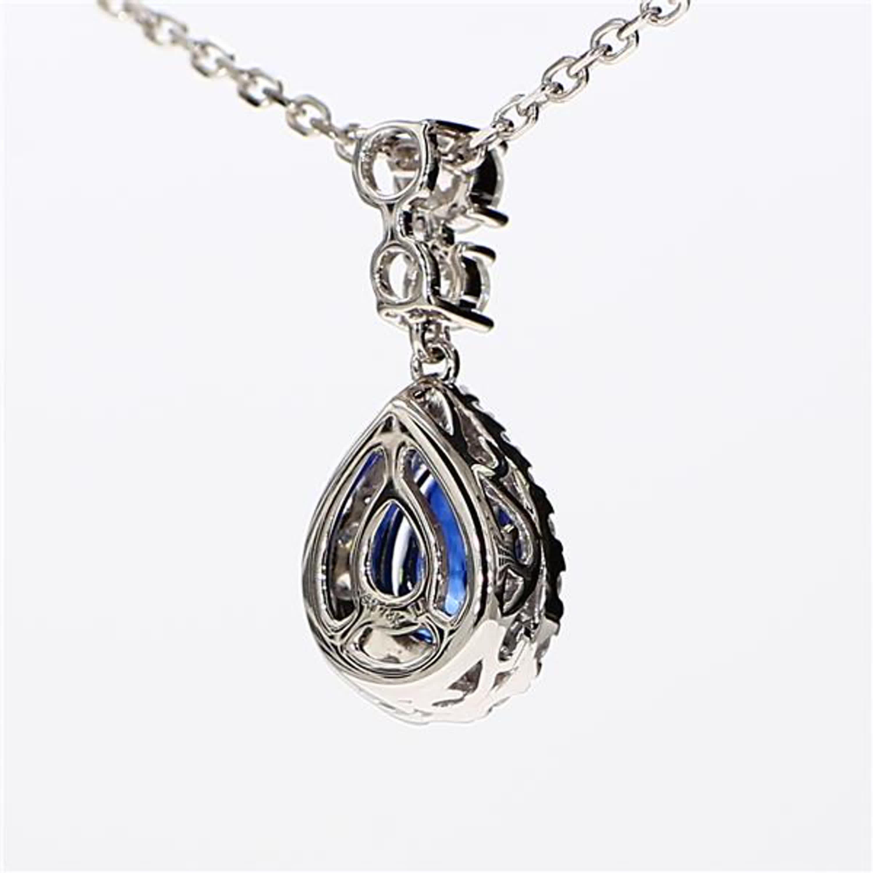 Natural Blue Pear Sapphire and White Diamond 1.92 Carat TW White Gold Pendant