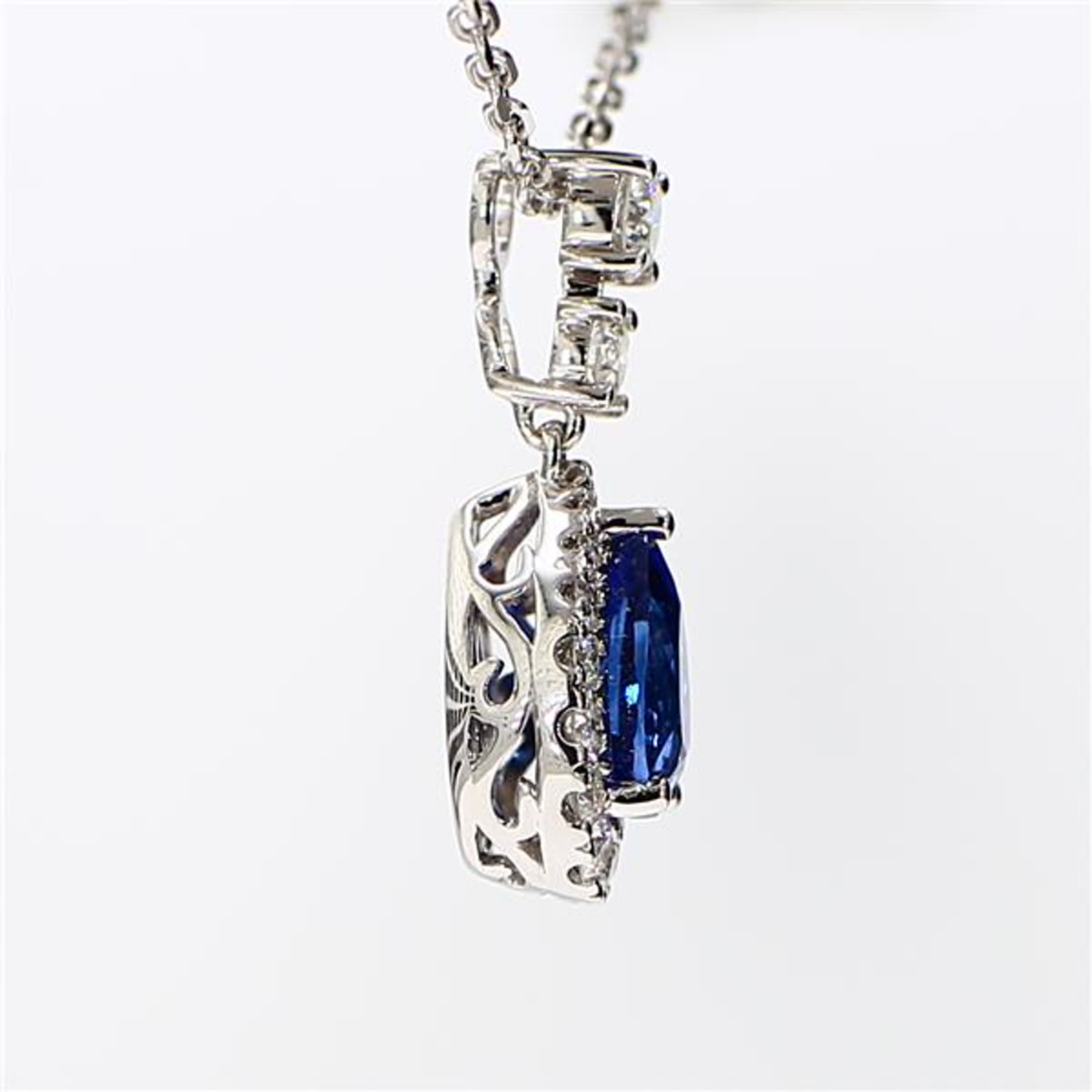 Natural Blue Pear Sapphire and White Diamond 1.92 Carat TW White Gold Pendant