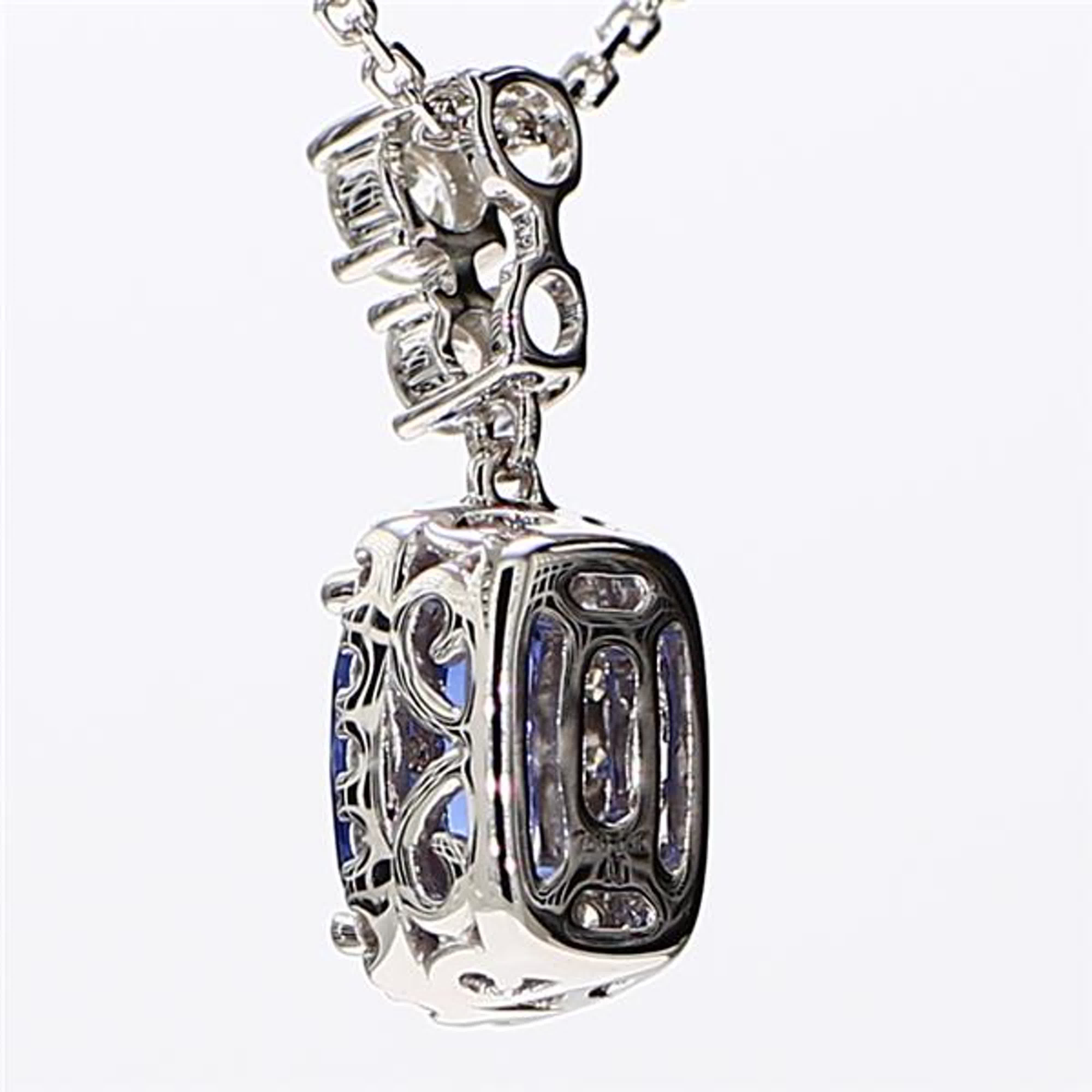 Natural Blue Cushion Sapphire and White Diamond 1.51 Carat TW White Gold Pendant