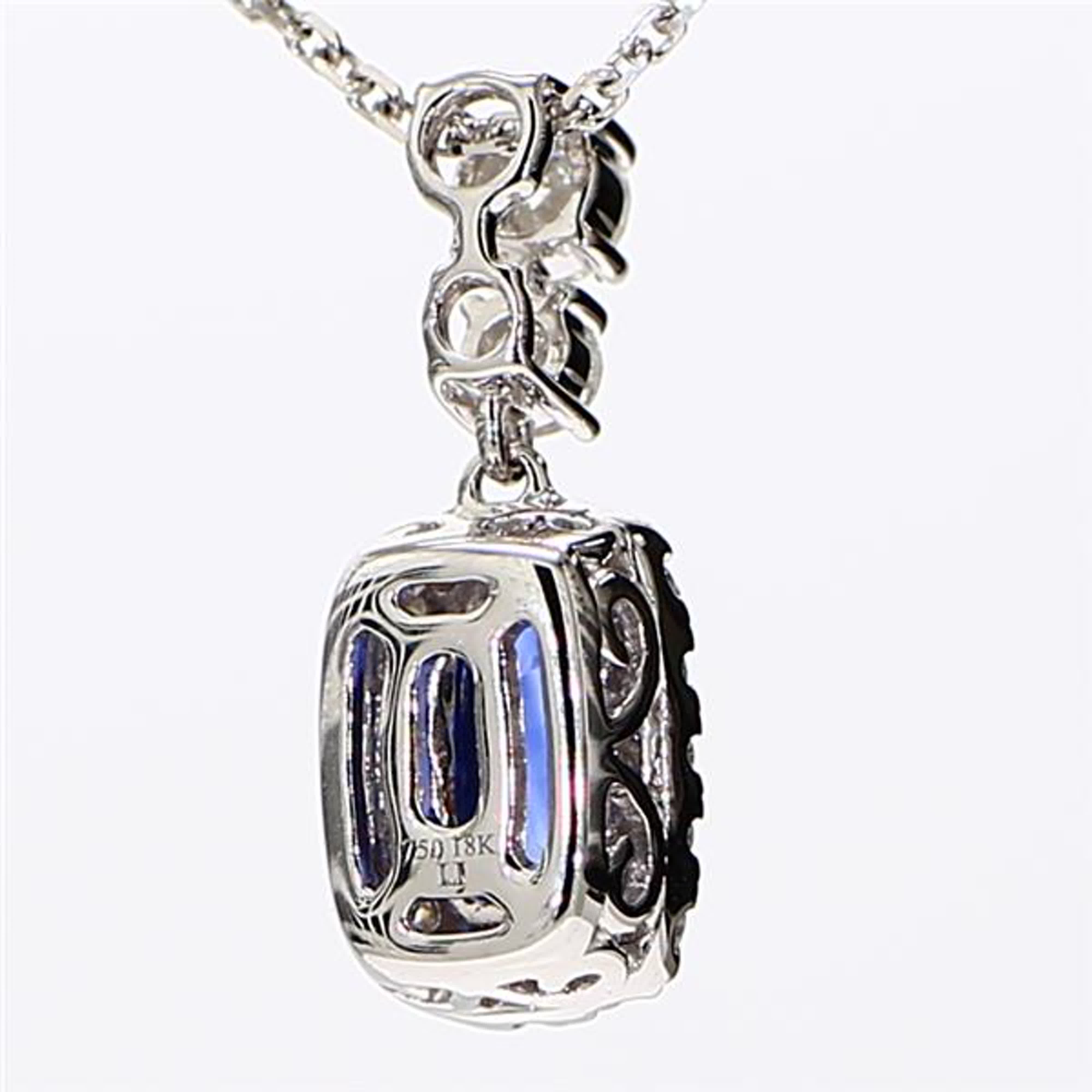 Natural Blue Cushion Sapphire and White Diamond 1.51 Carat TW White Gold Pendant