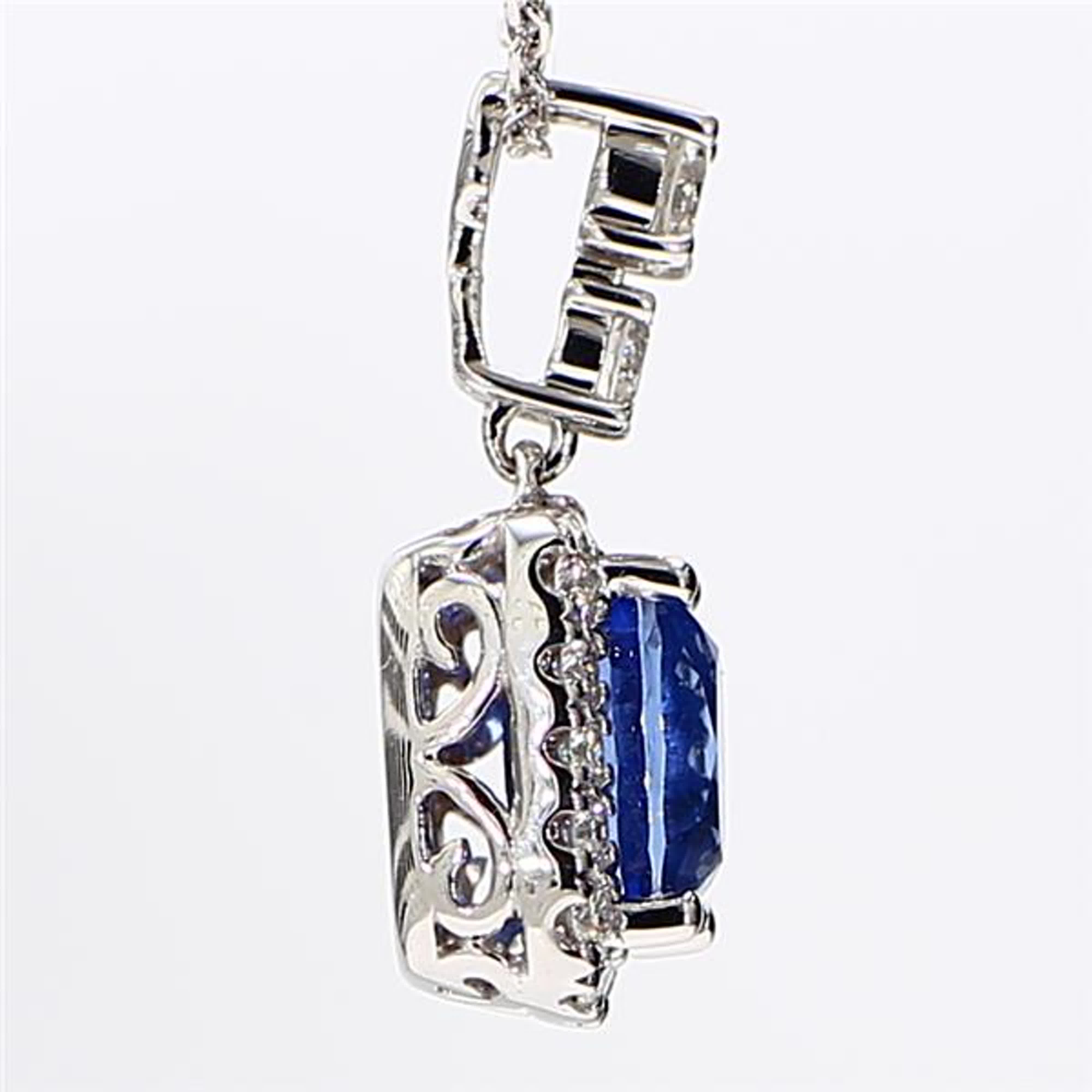 Natural Blue Cushion Sapphire and White Diamond 1.51 Carat TW White Gold Pendant