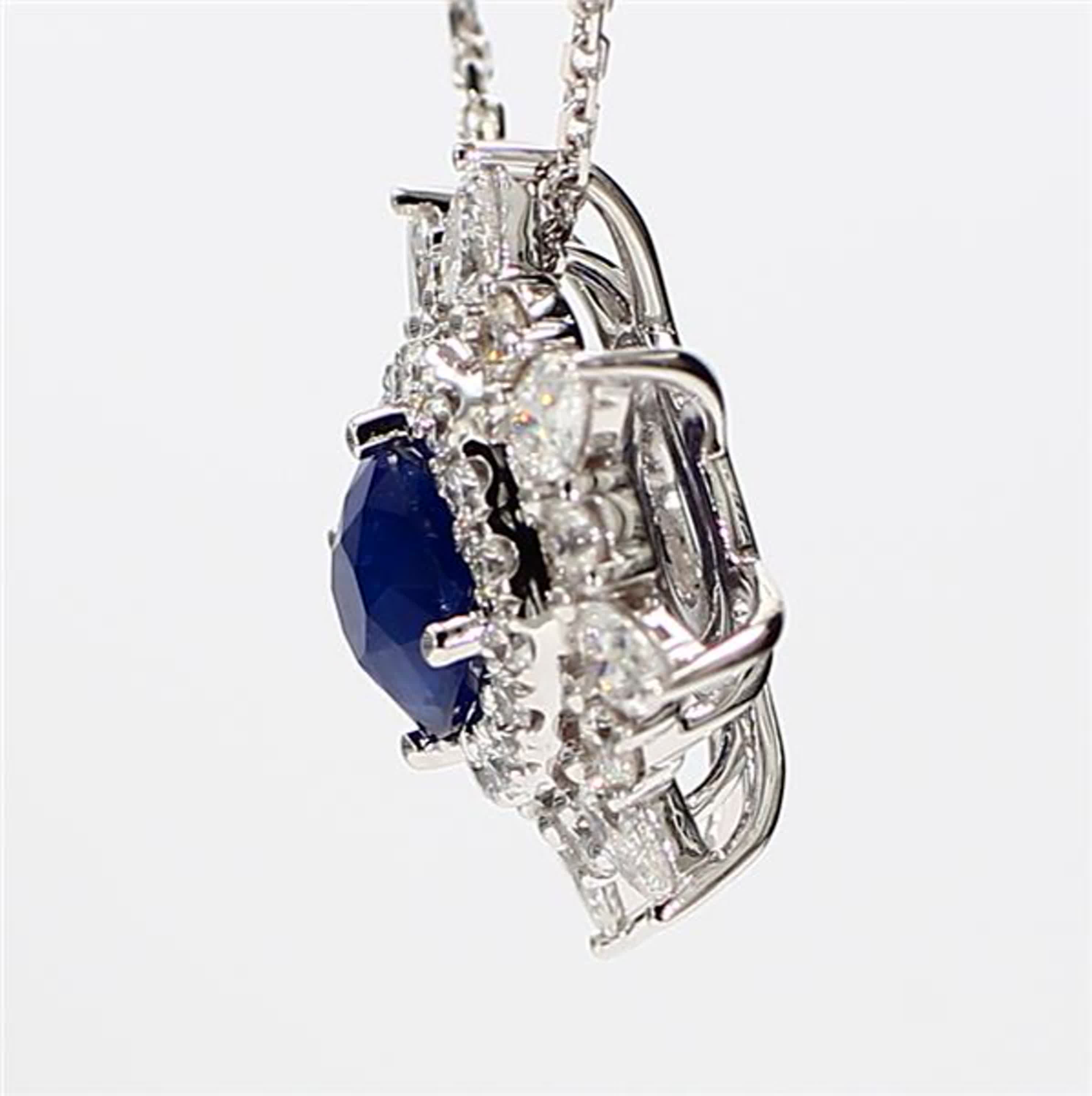 Natural Blue Cushion Sapphire and White Diamond 2.39 Carat TW White Gold Pendant