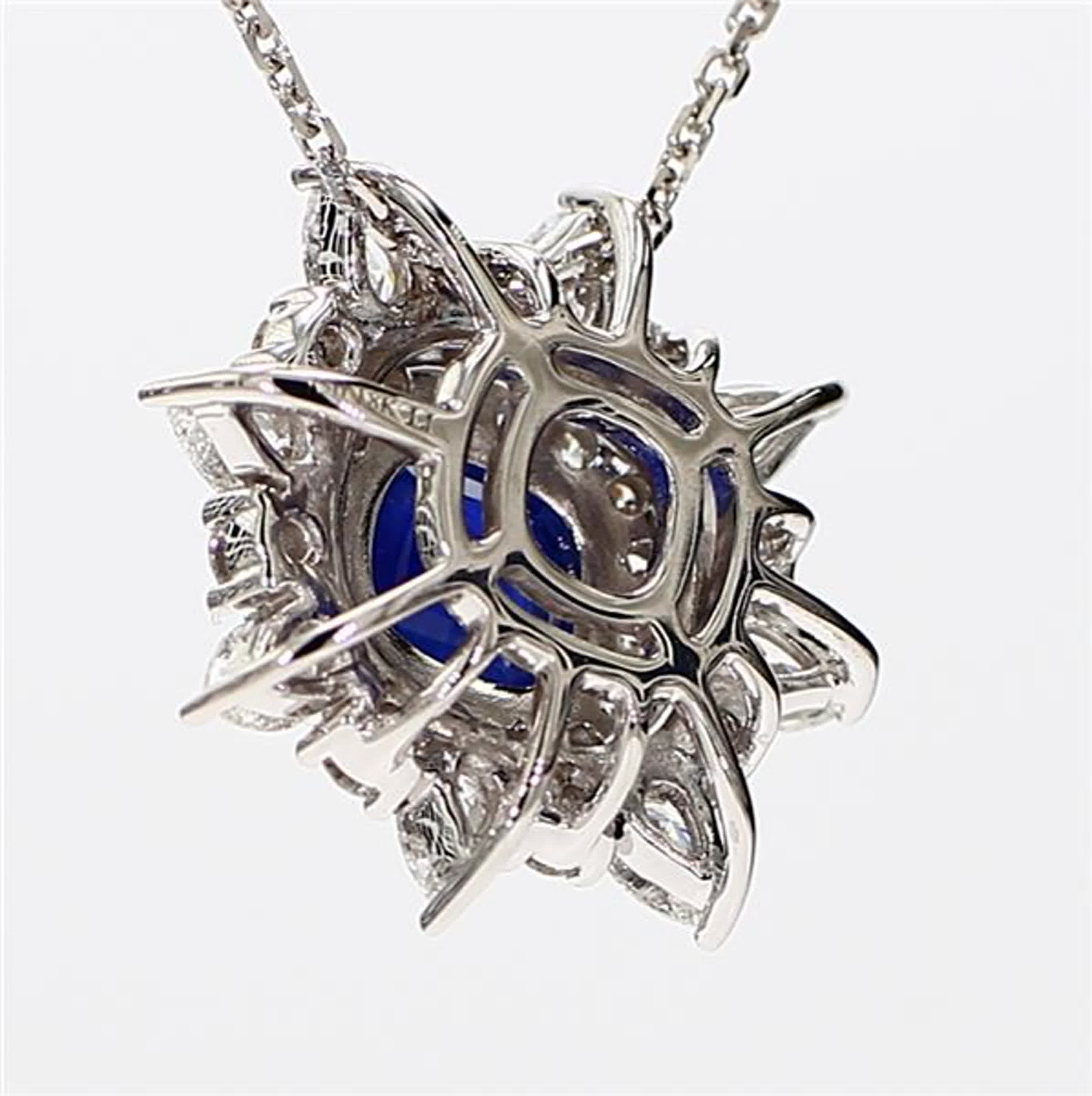 Natural Blue Cushion Sapphire and White Diamond 2.39 Carat TW White Gold Pendant