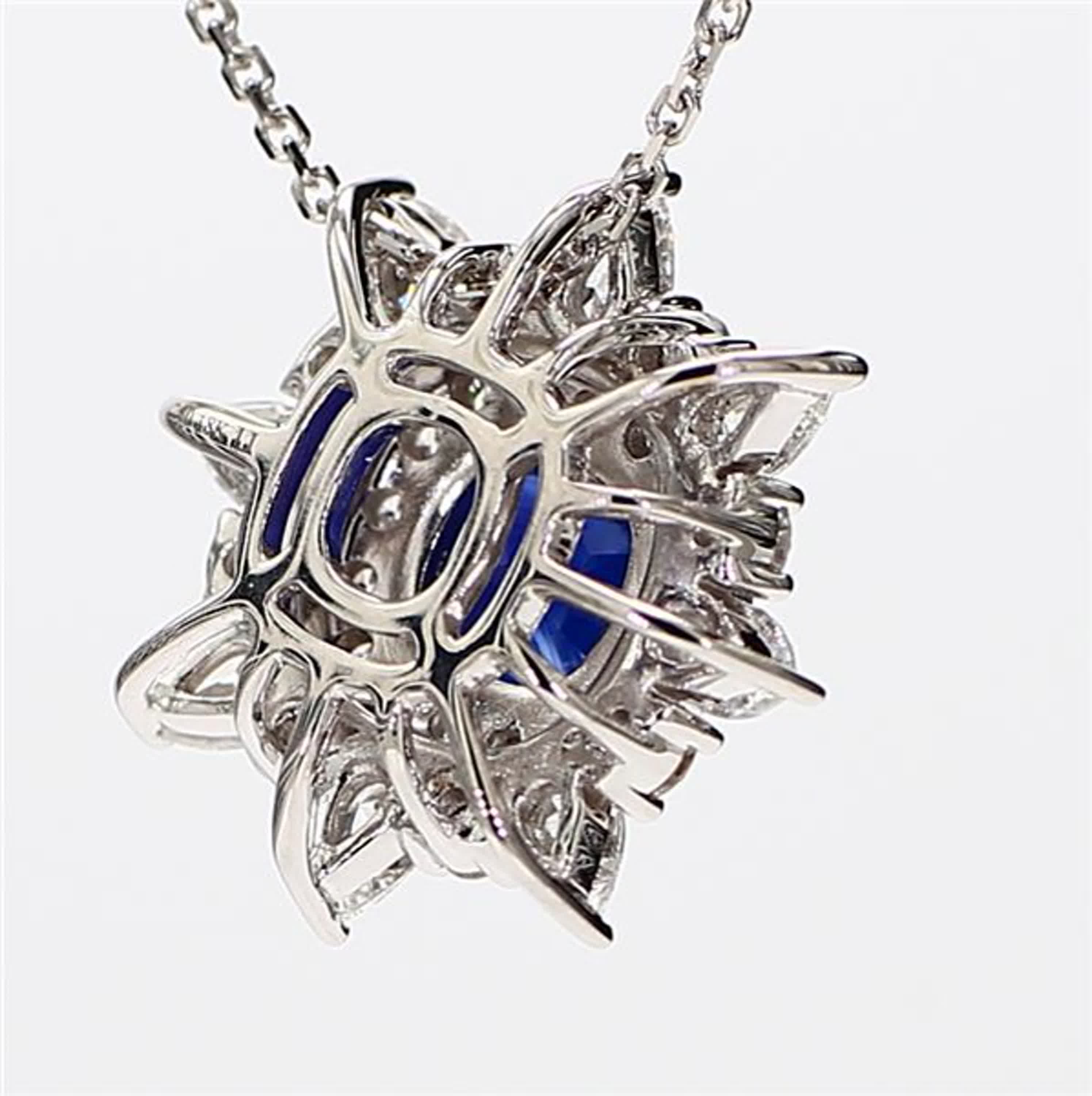 Natural Blue Cushion Sapphire and White Diamond 2.39 Carat TW White Gold Pendant