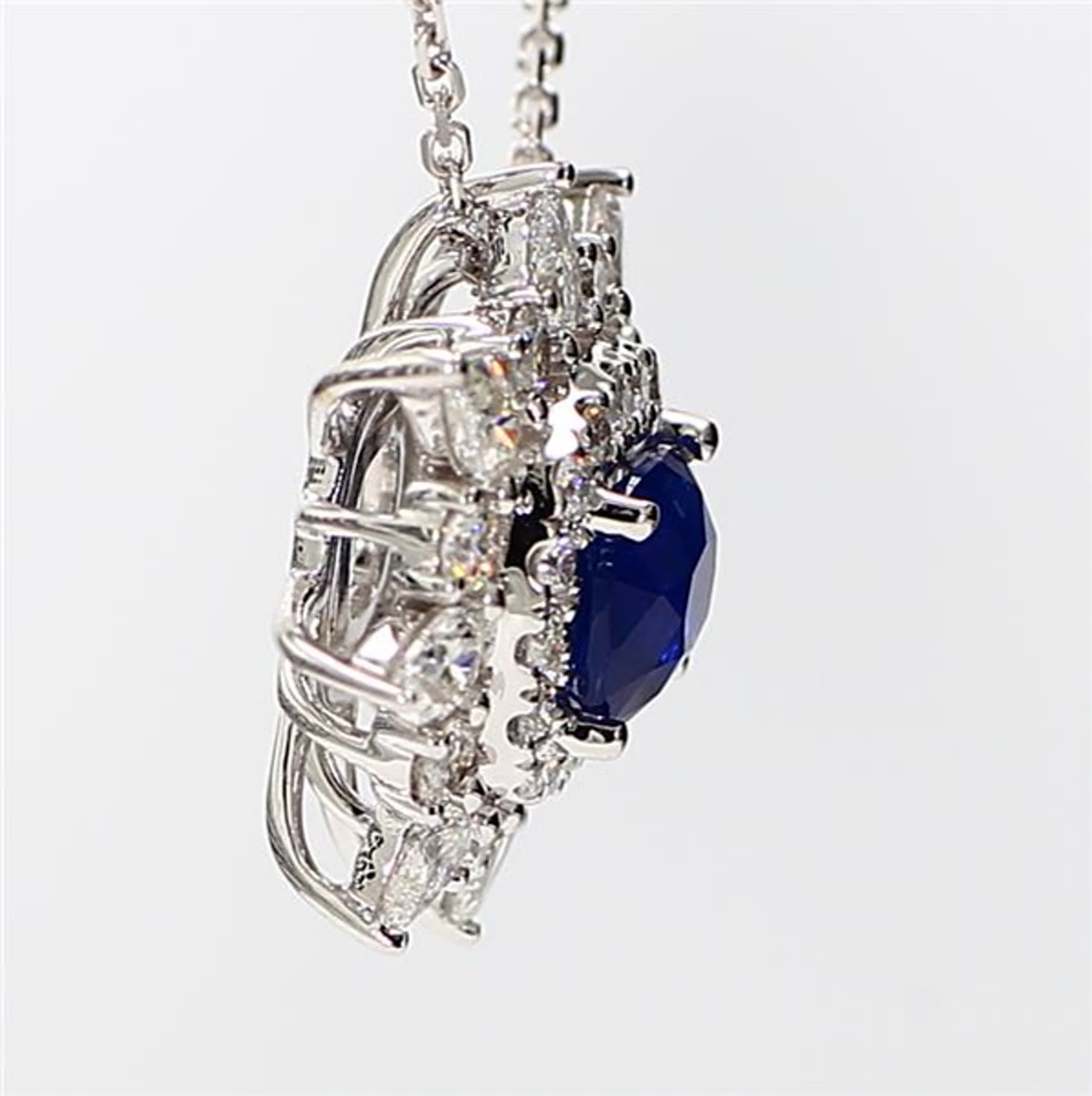 Natural Blue Cushion Sapphire and White Diamond 2.39 Carat TW White Gold Pendant