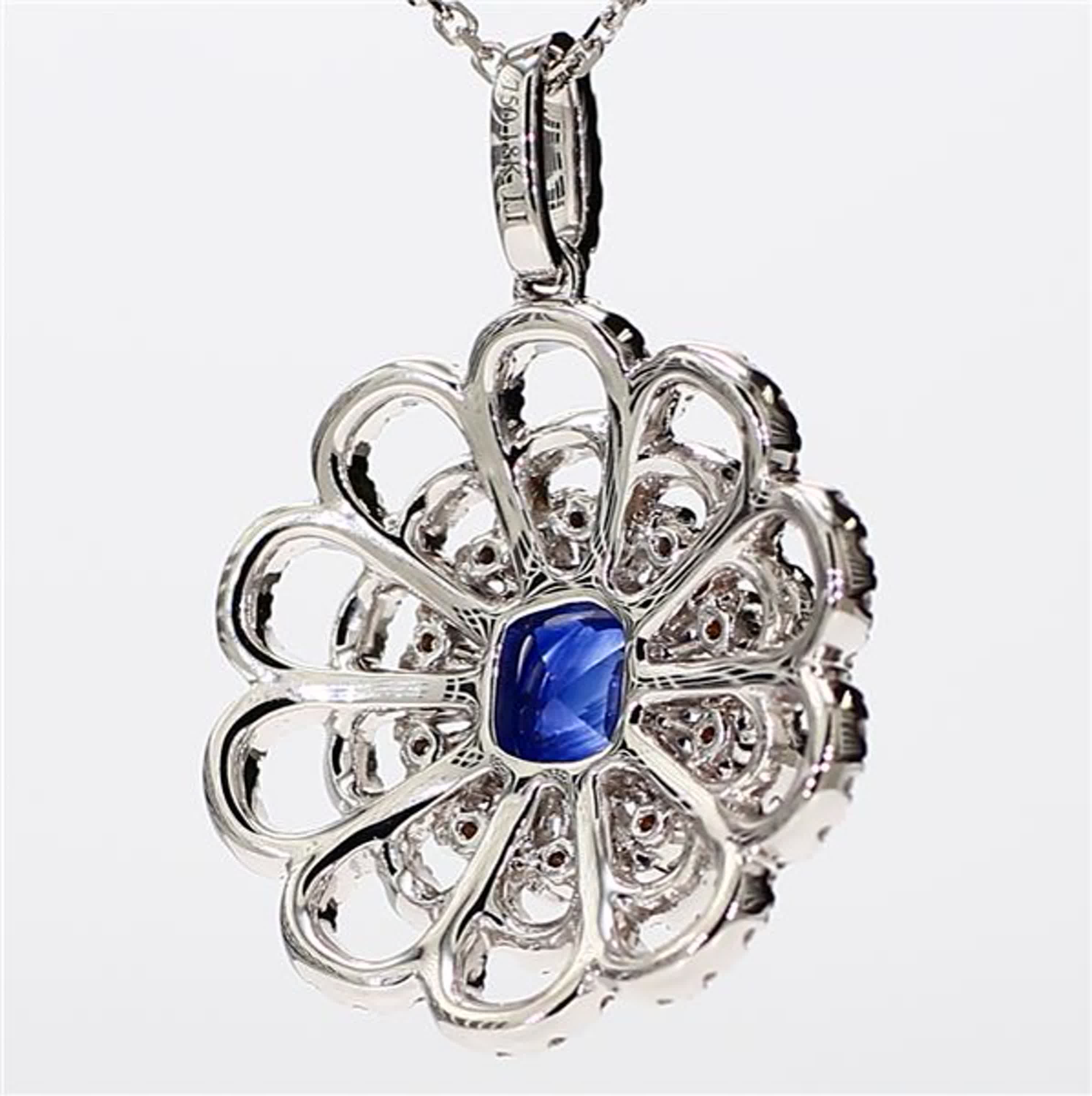 Natural Blue Cushion Sapphire and White Diamond 1.84 Carat TW White Gold Pendant