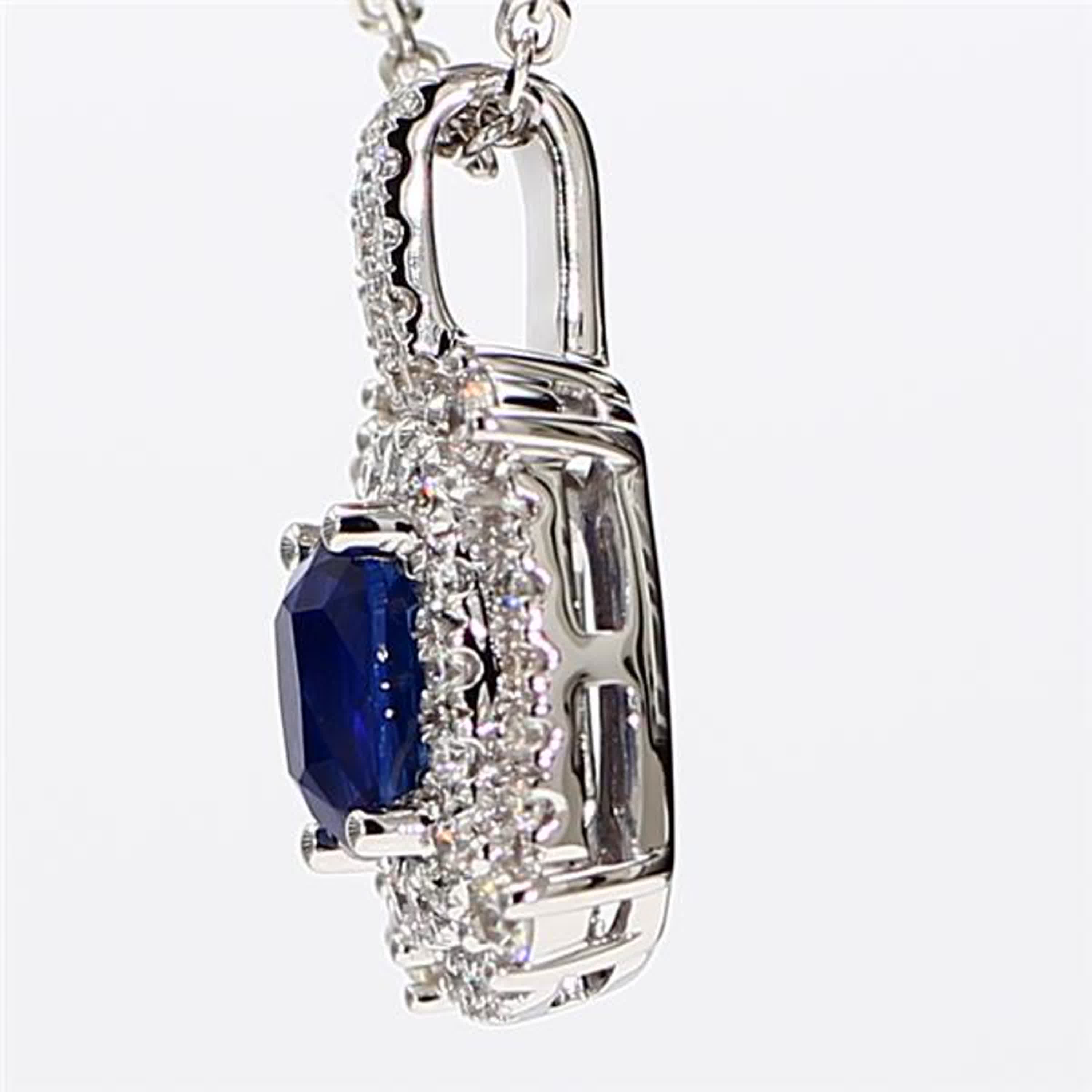 Natural Blue Cushion Sapphire and White Diamond 1.43 Carat TW White Gold Pendant