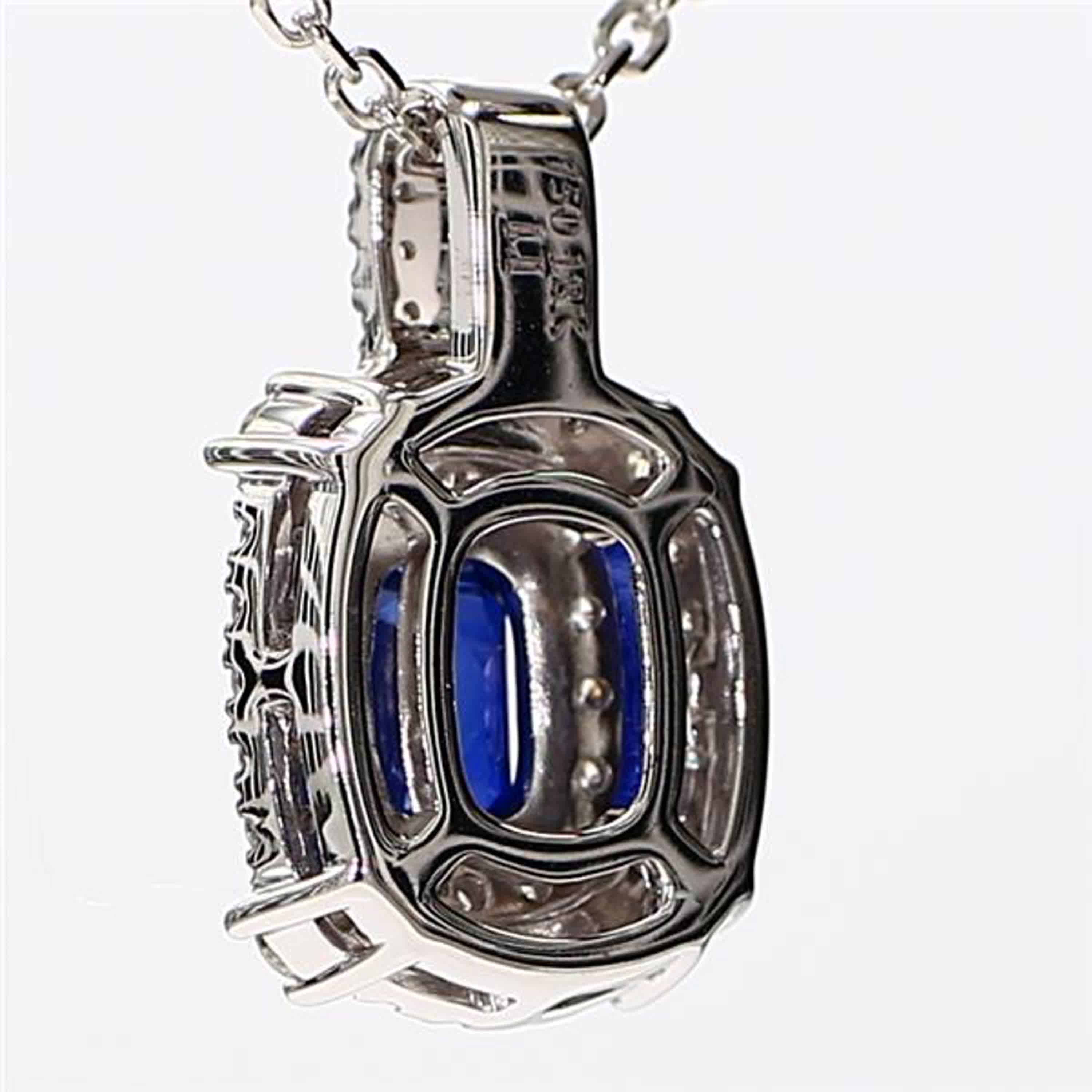 Natural Blue Cushion Sapphire and White Diamond 1.43 Carat TW White Gold Pendant