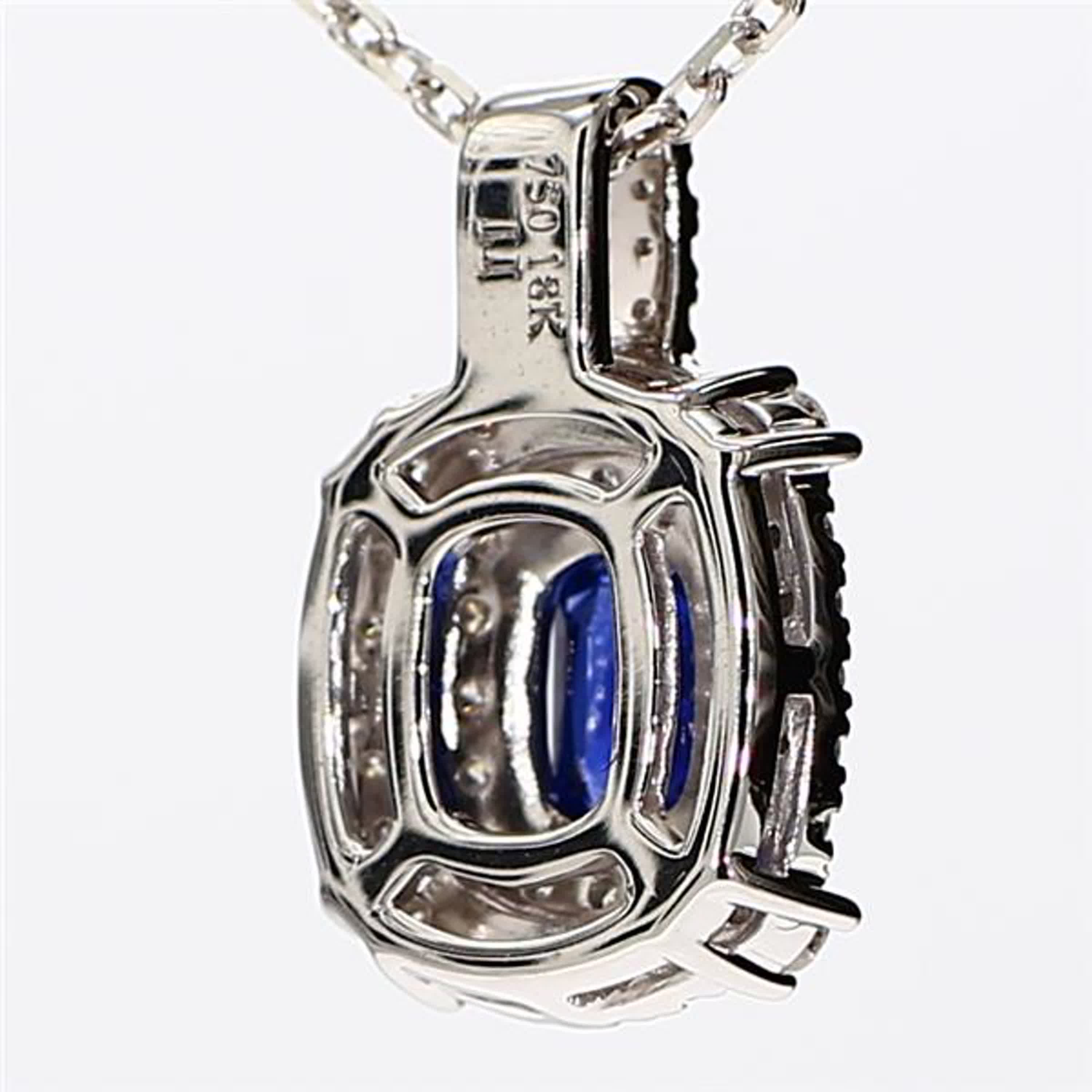 Natural Blue Cushion Sapphire and White Diamond 1.43 Carat TW White Gold Pendant