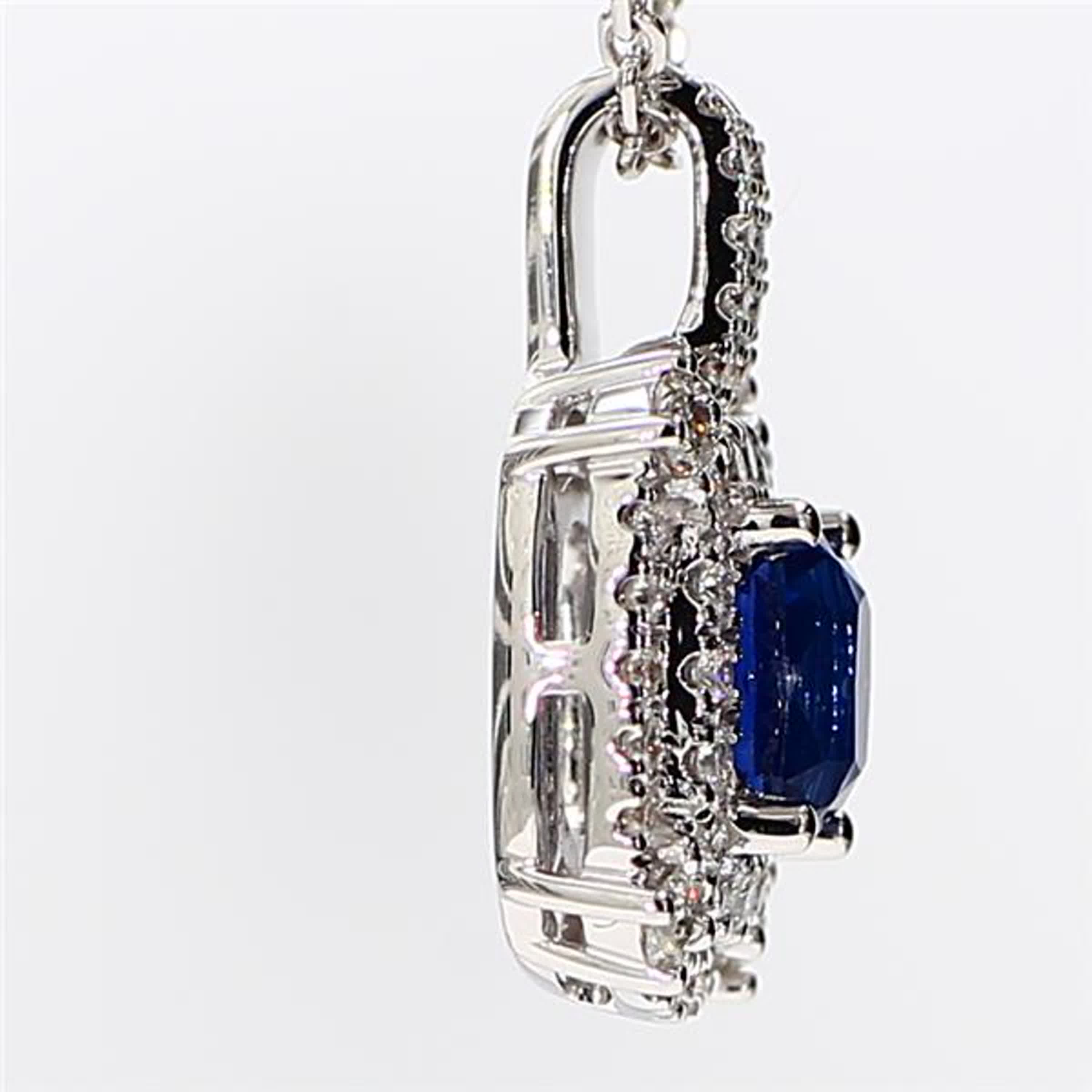 Natural Blue Cushion Sapphire and White Diamond 1.43 Carat TW White Gold Pendant