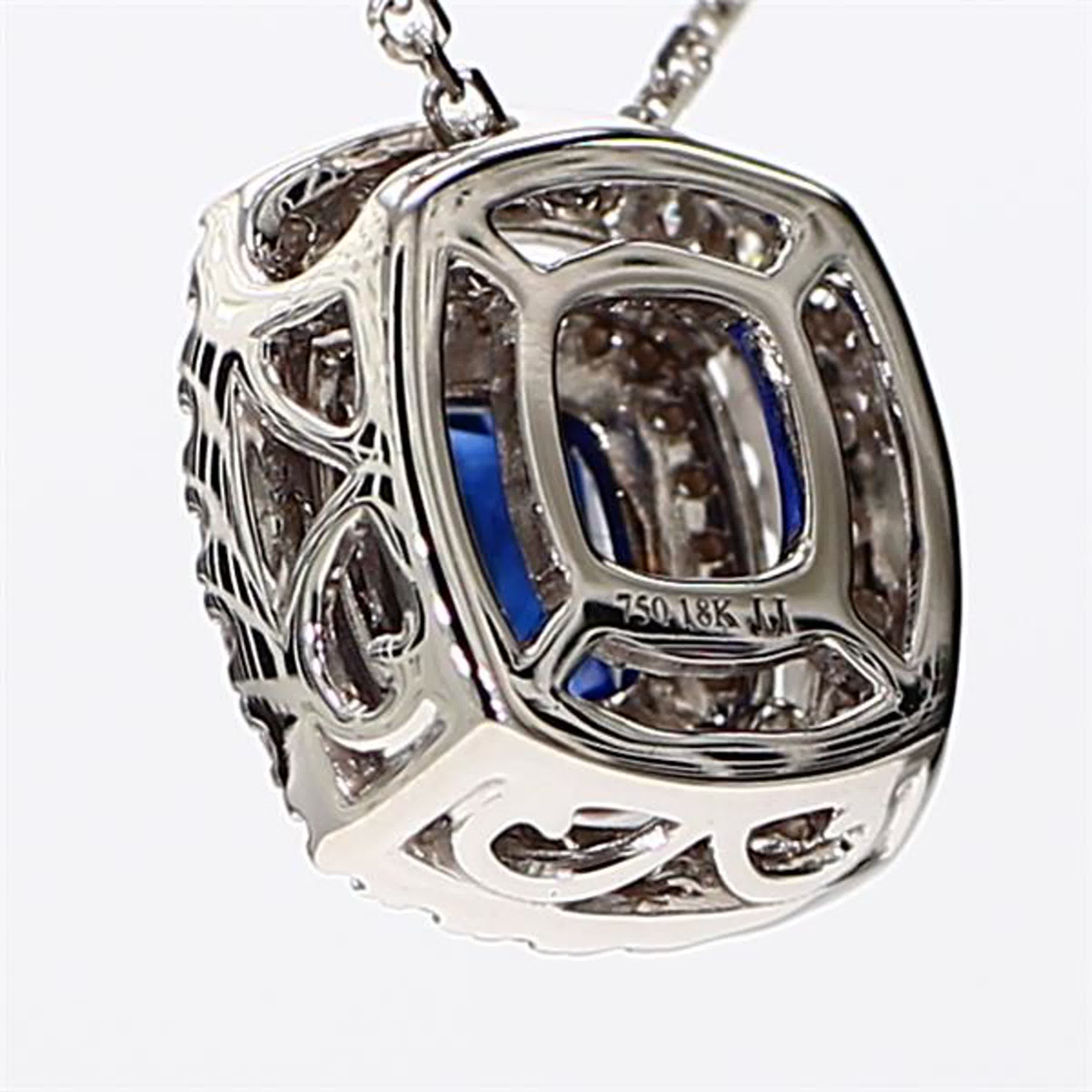 Natural Blue Cushion Sapphire and White Diamond 1.43 Carat TW White Gold Pendant