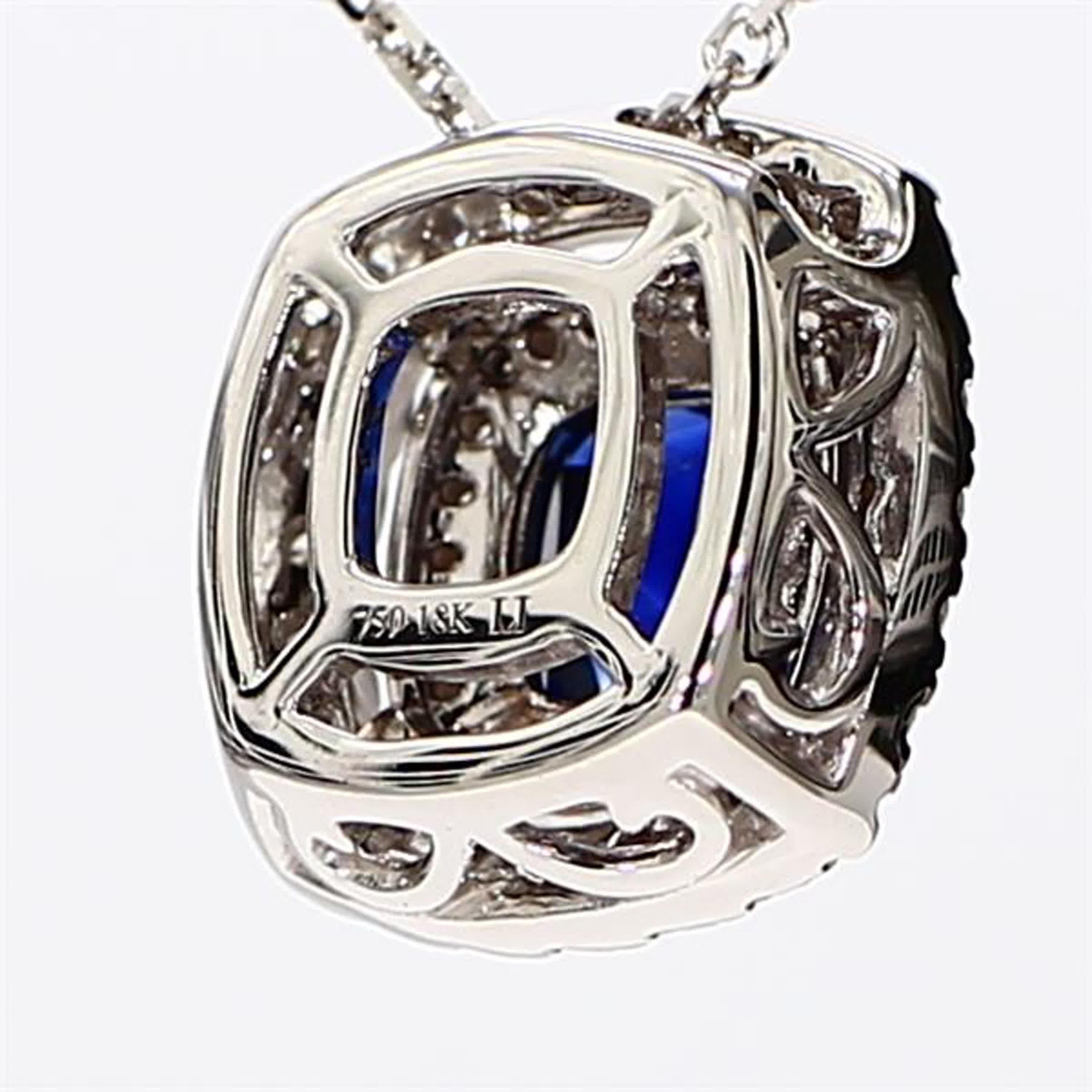 Natural Blue Cushion Sapphire and White Diamond 1.43 Carat TW White Gold Pendant