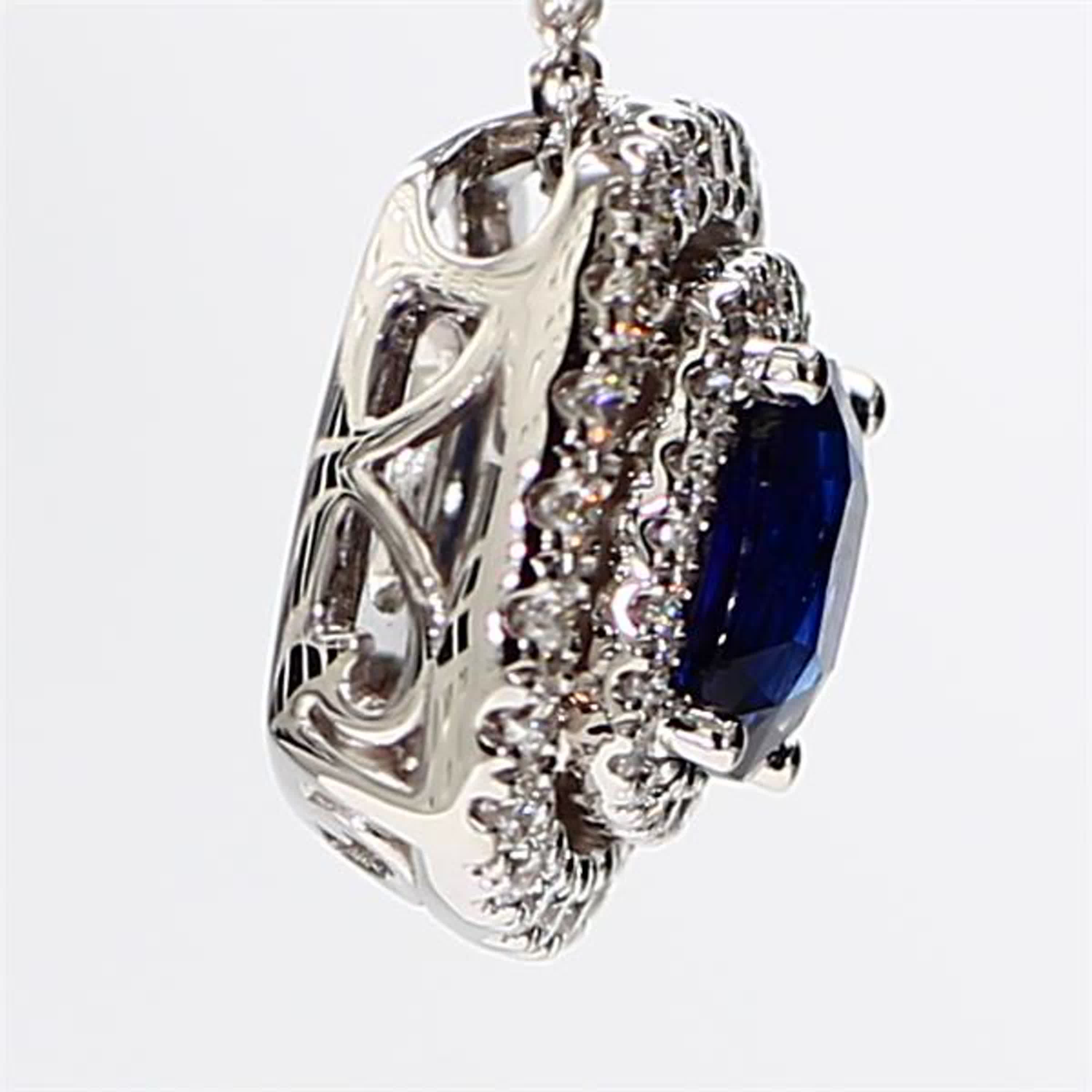 Natural Blue Cushion Sapphire and White Diamond 1.43 Carat TW White Gold Pendant