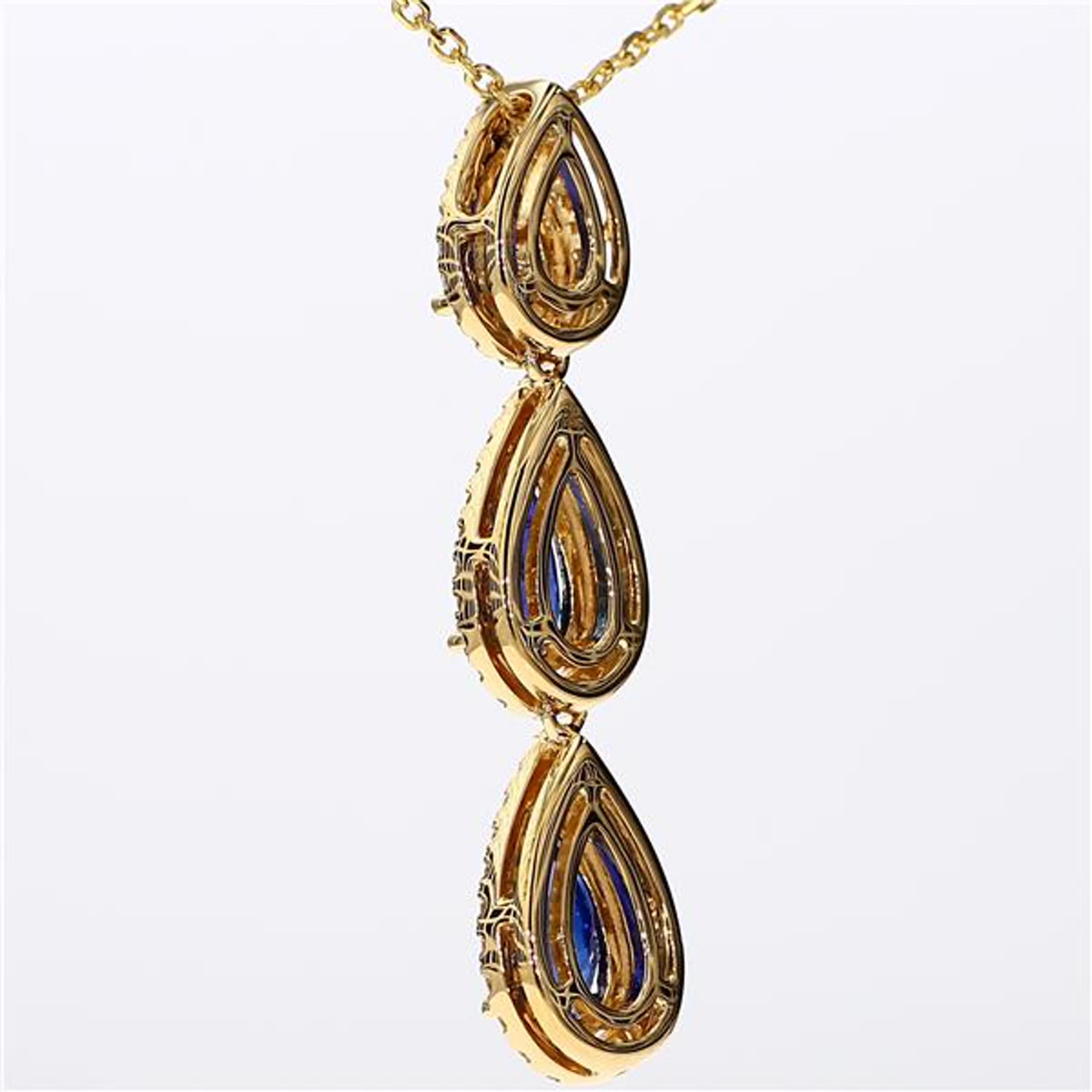 Natural Blue Pear Sapphire and White Diamond 4.16 Carat TW Yellow Gold Pendant