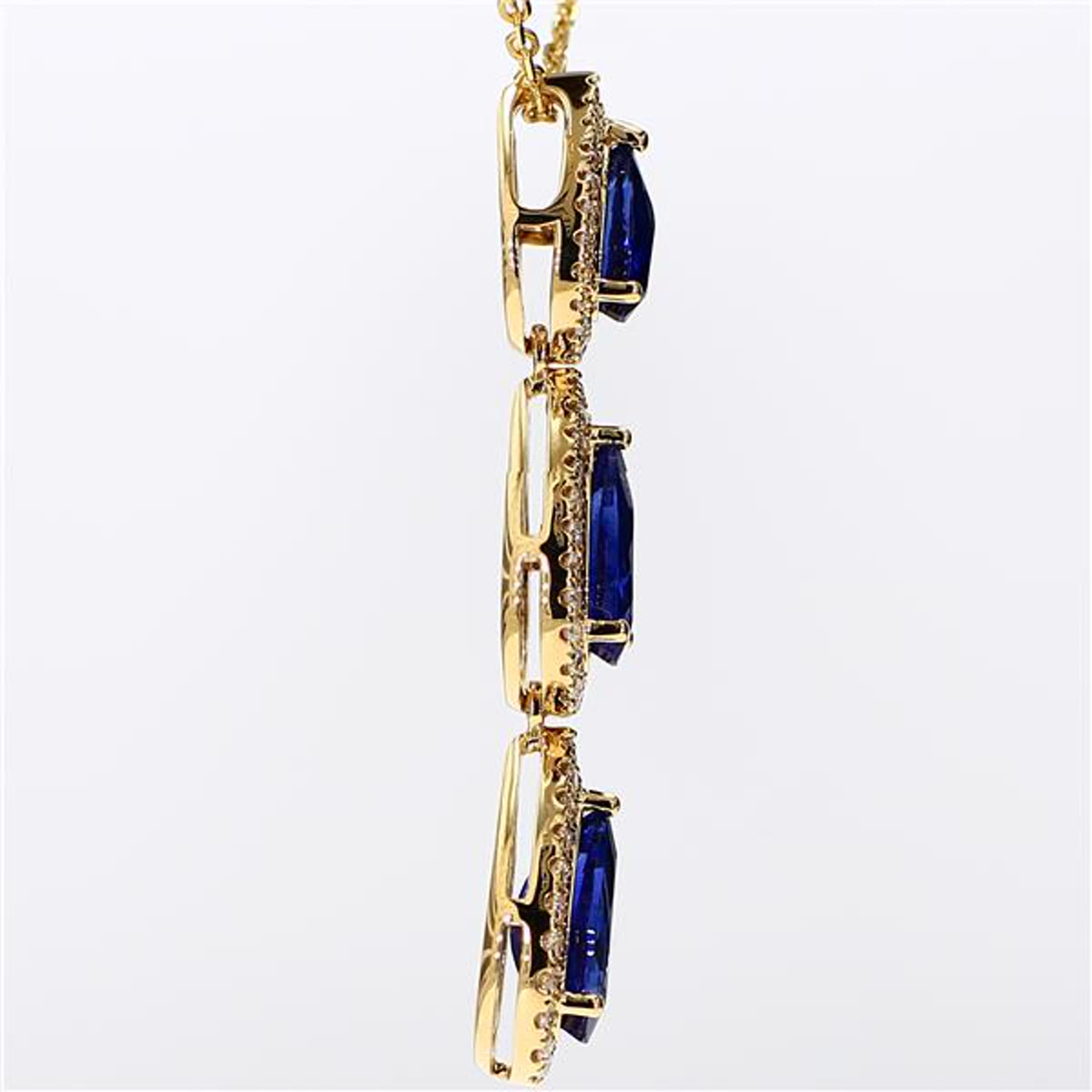Natural Blue Pear Sapphire and White Diamond 4.16 Carat TW Yellow Gold Pendant