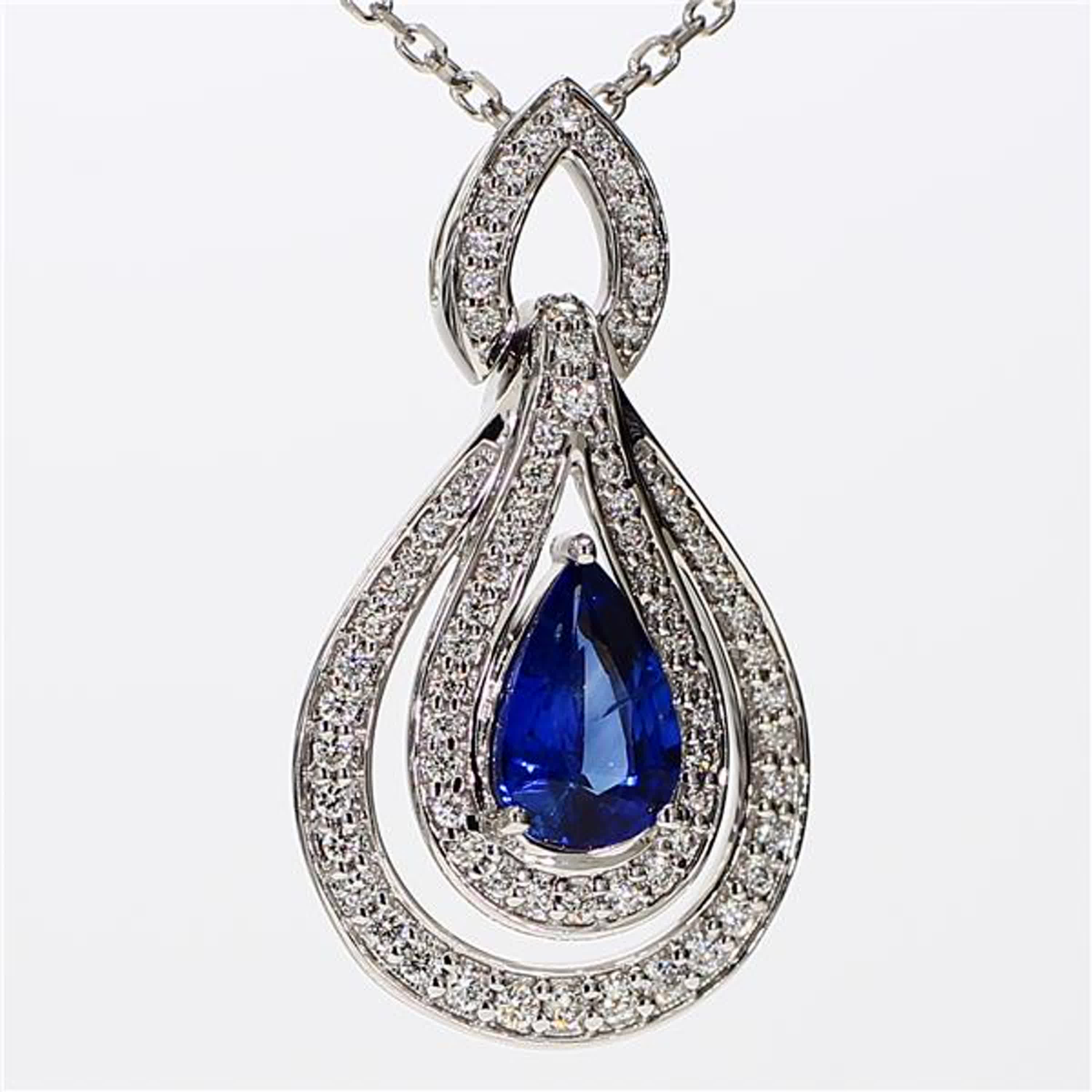 Natural Blue Pear Sapphire and White Diamond 1.88 Carat TW White Gold Pendant