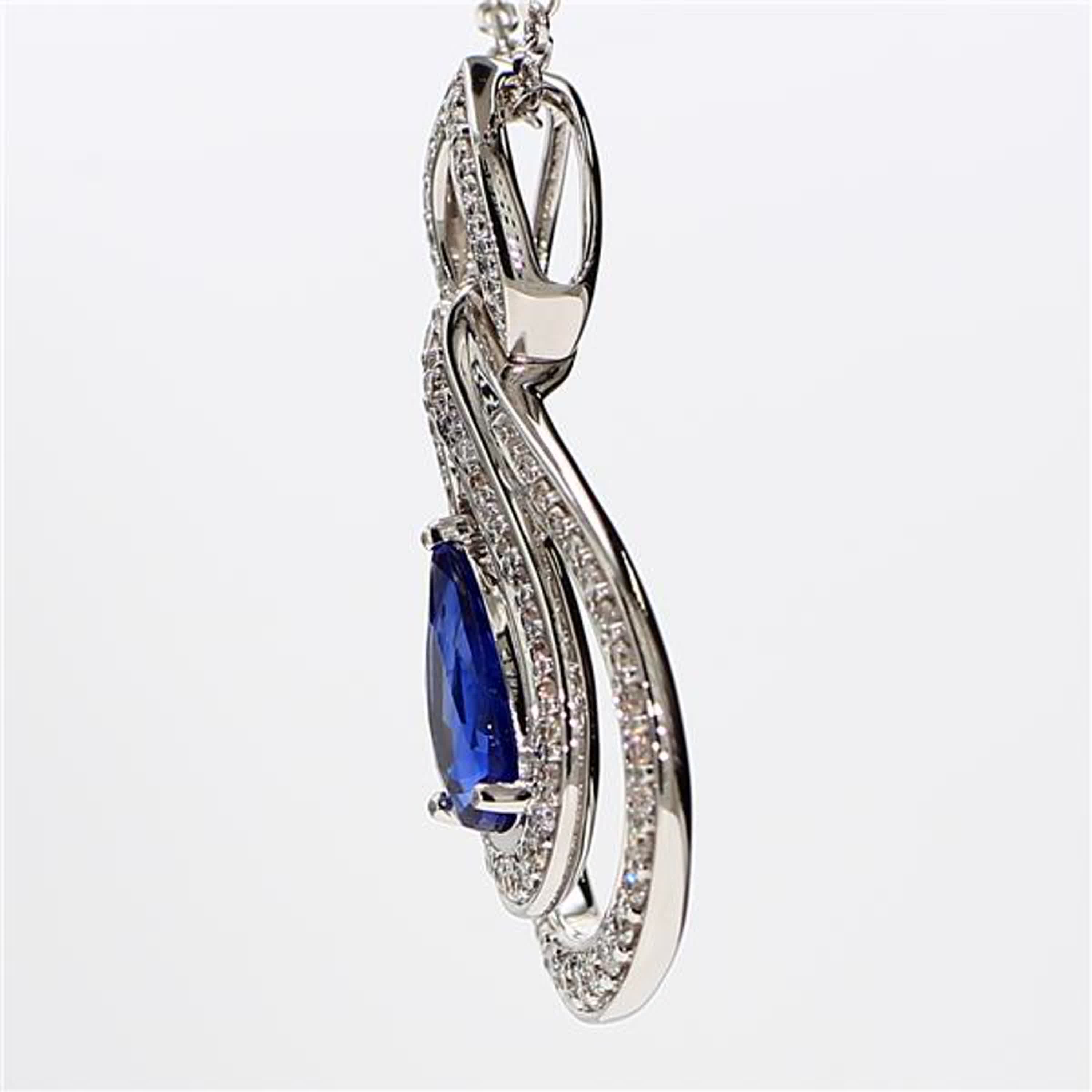Natural Blue Pear Sapphire and White Diamond 1.88 Carat TW White Gold Pendant