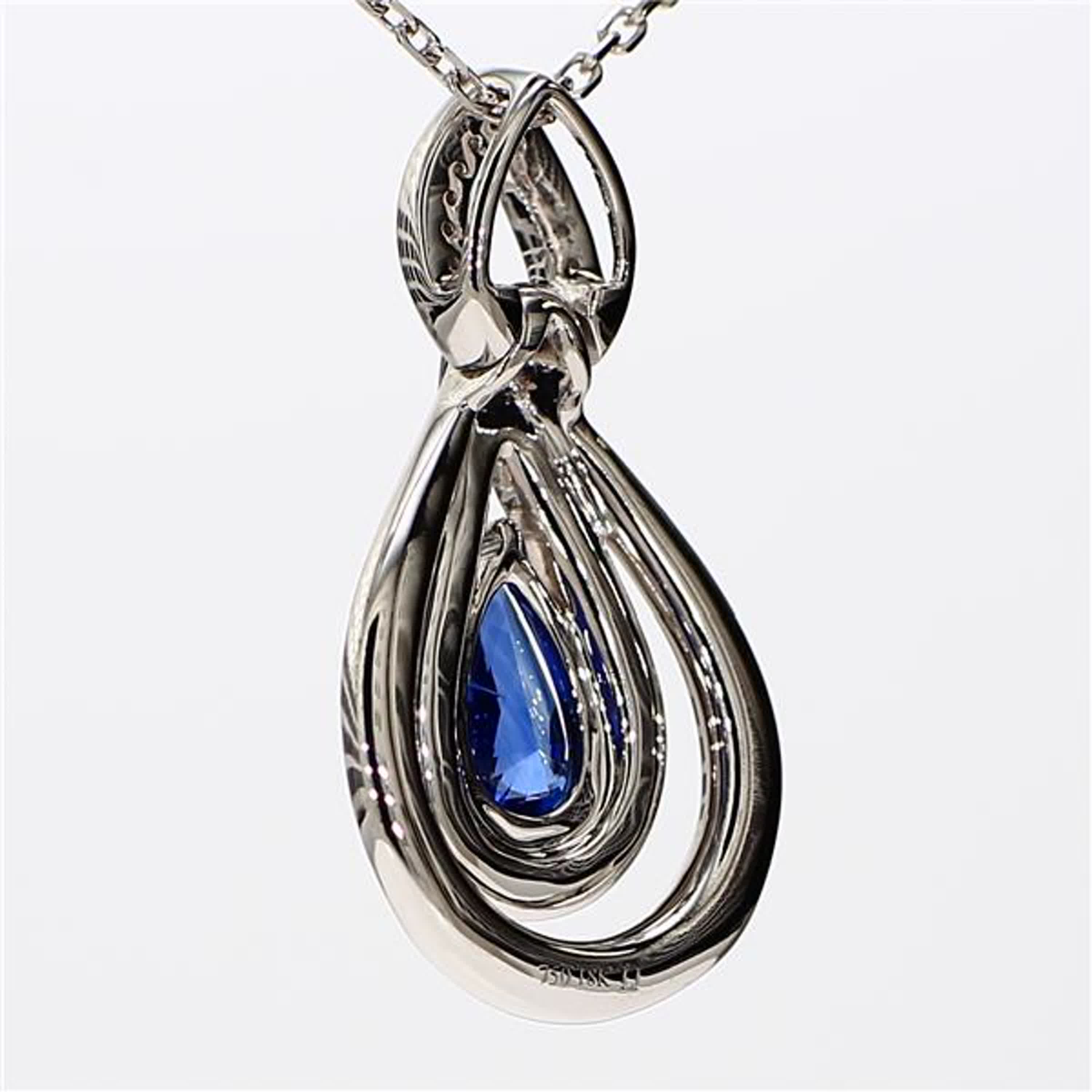 Natural Blue Pear Sapphire and White Diamond 1.88 Carat TW White Gold Pendant