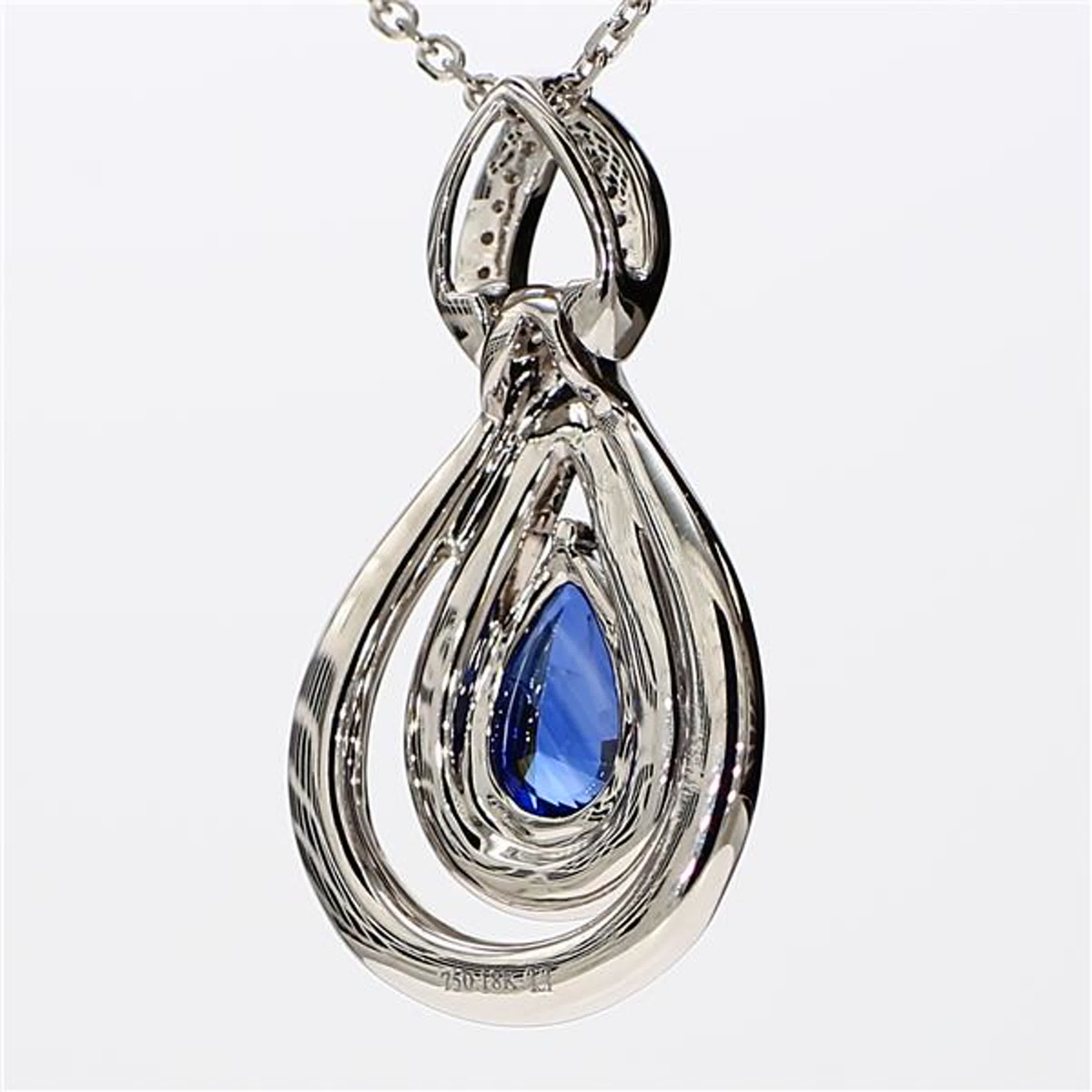 Natural Blue Pear Sapphire and White Diamond 1.88 Carat TW White Gold Pendant