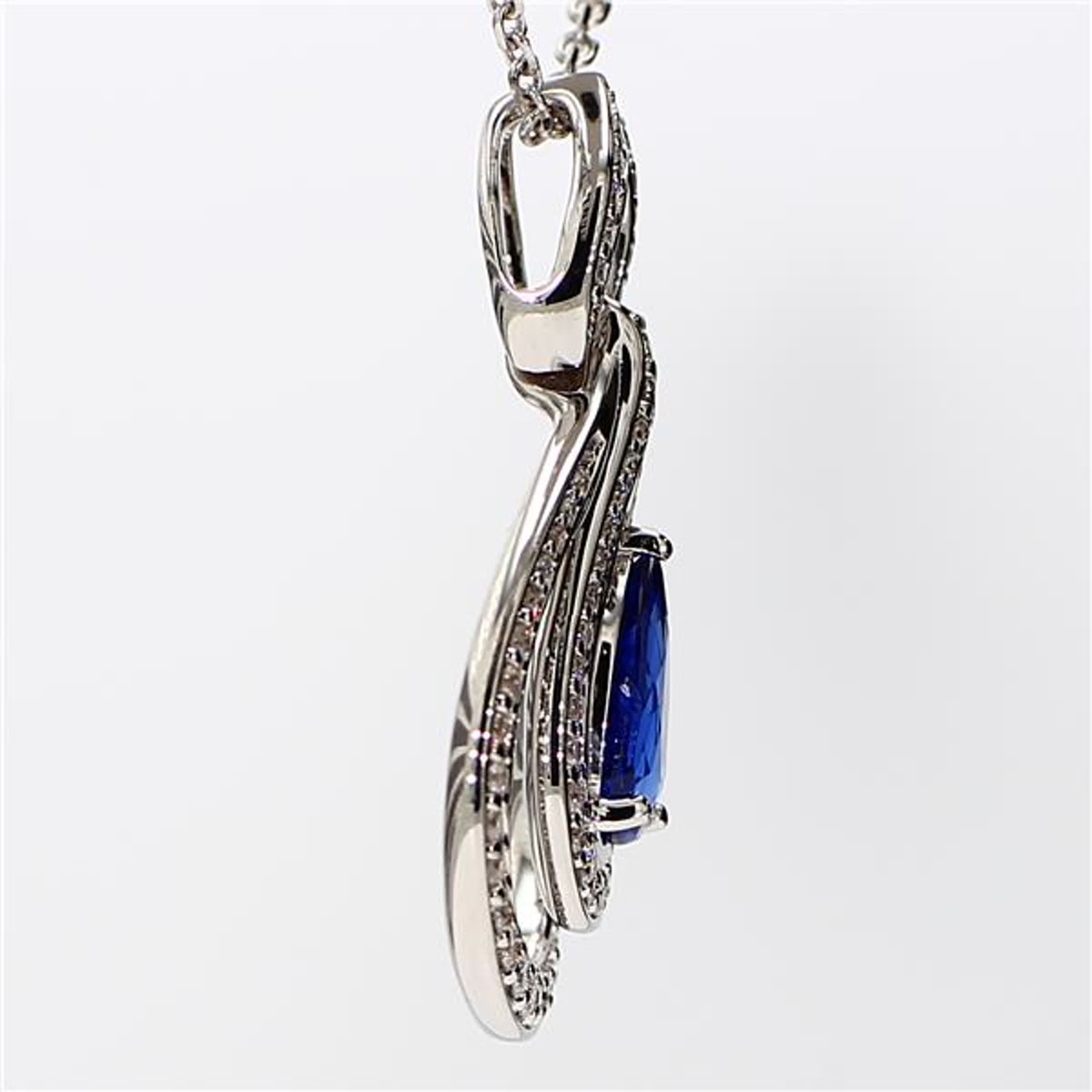 Natural Blue Pear Sapphire and White Diamond 1.88 Carat TW White Gold Pendant