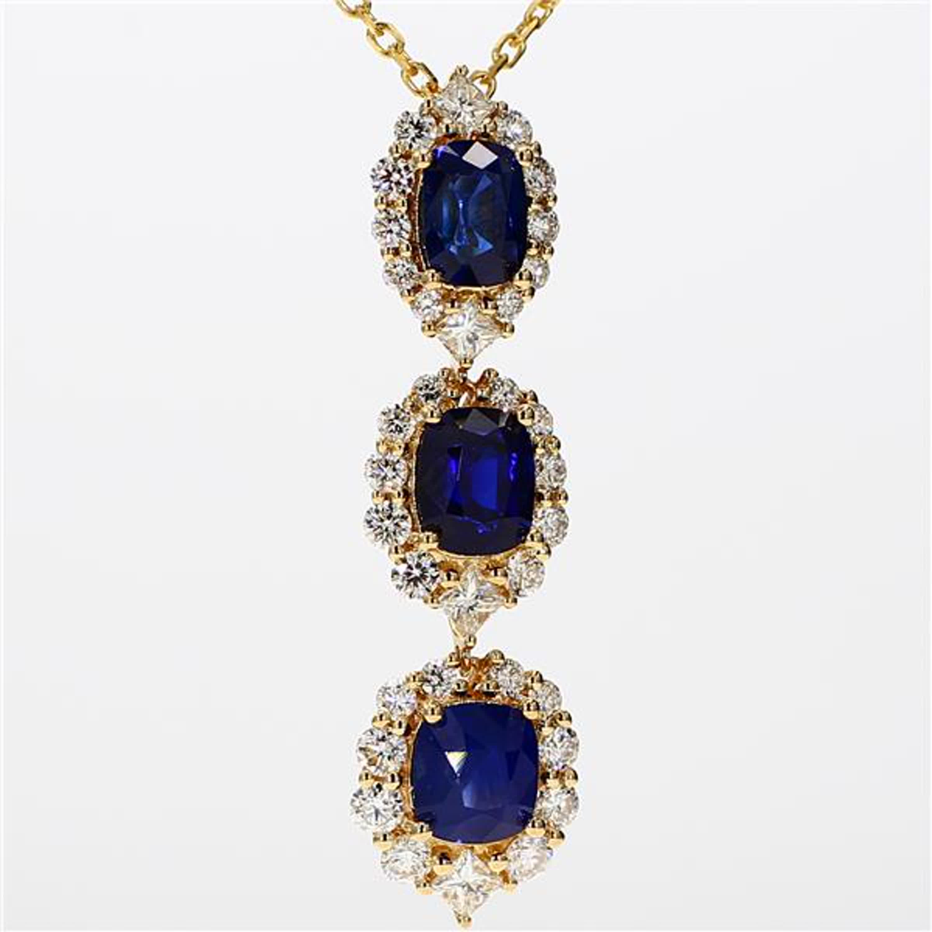 Natural Blue Cushion Sapphire and White Diamond 4.66 Carat TW Gold Pendant