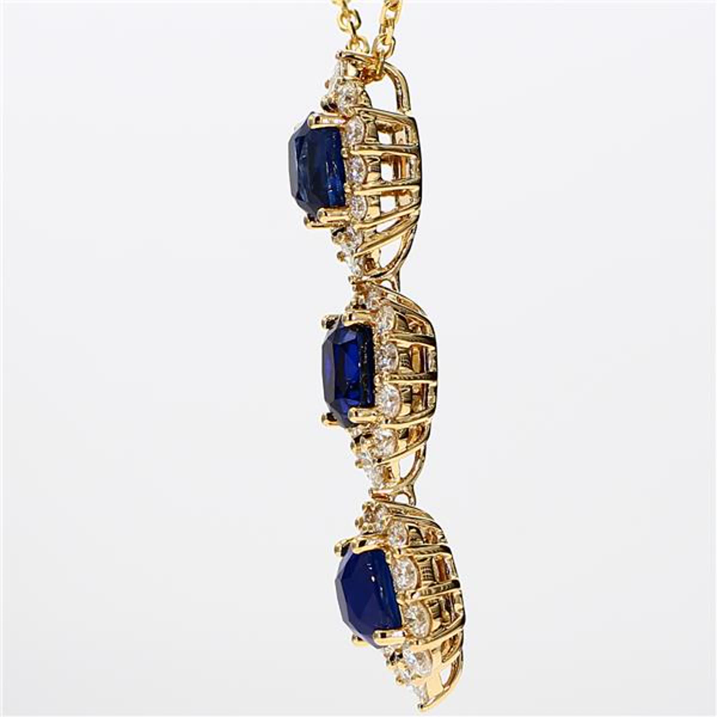 Natural Blue Cushion Sapphire and White Diamond 4.66 Carat TW Gold Pendant