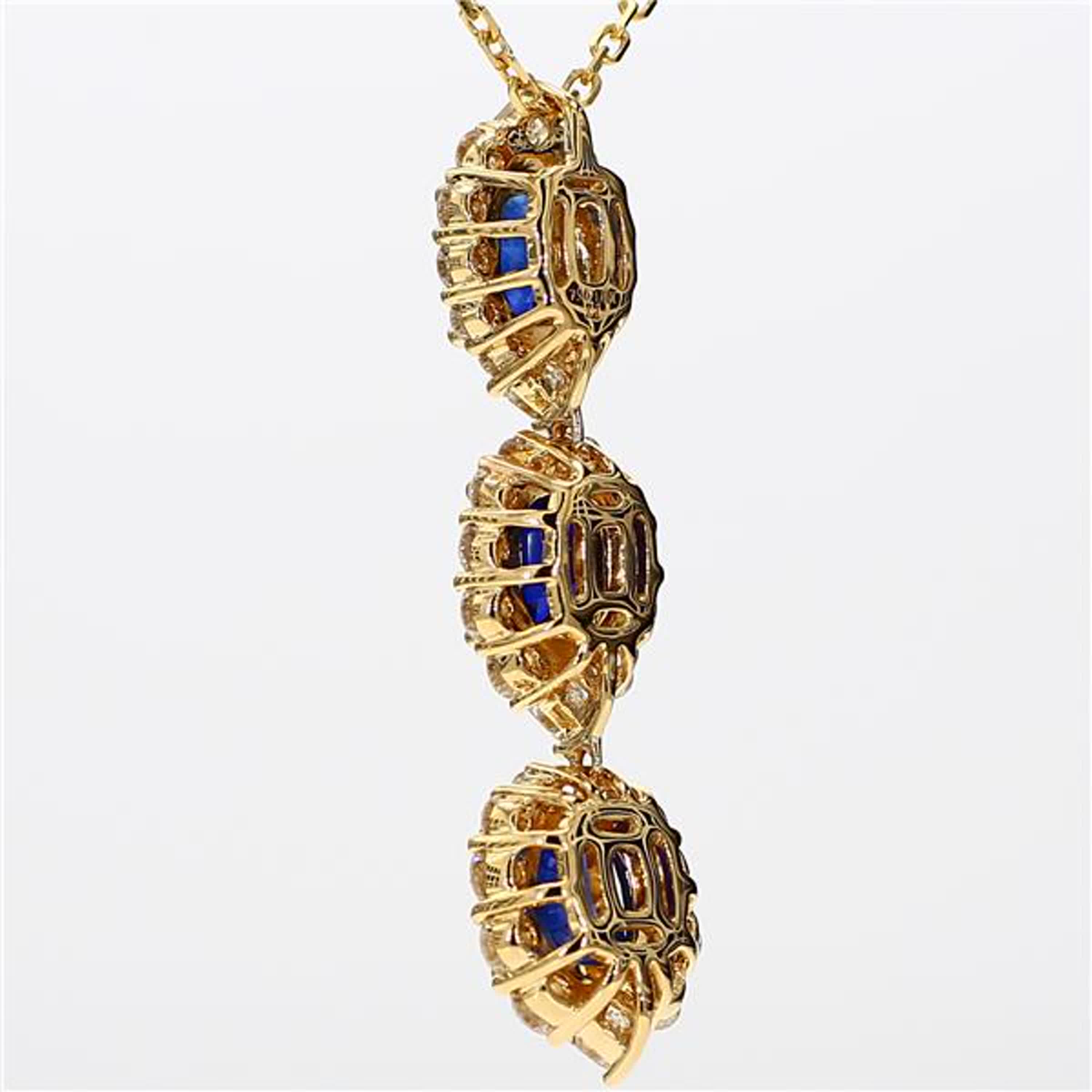 Natural Blue Cushion Sapphire and White Diamond 4.66 Carat TW Gold Pendant