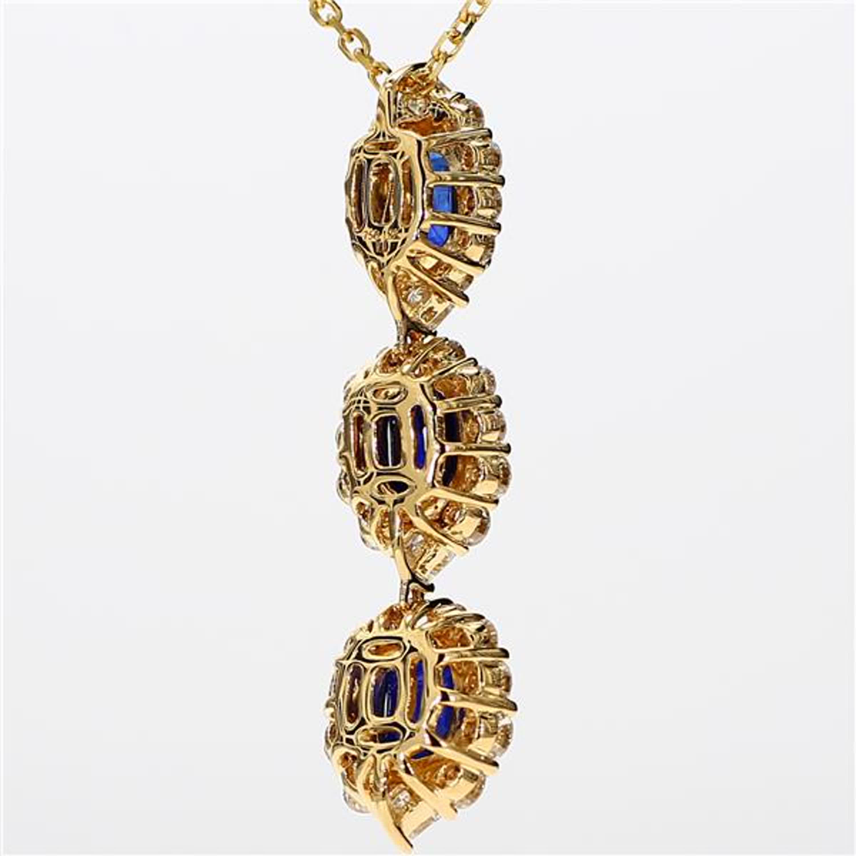 Natural Blue Cushion Sapphire and White Diamond 4.66 Carat TW Gold Pendant