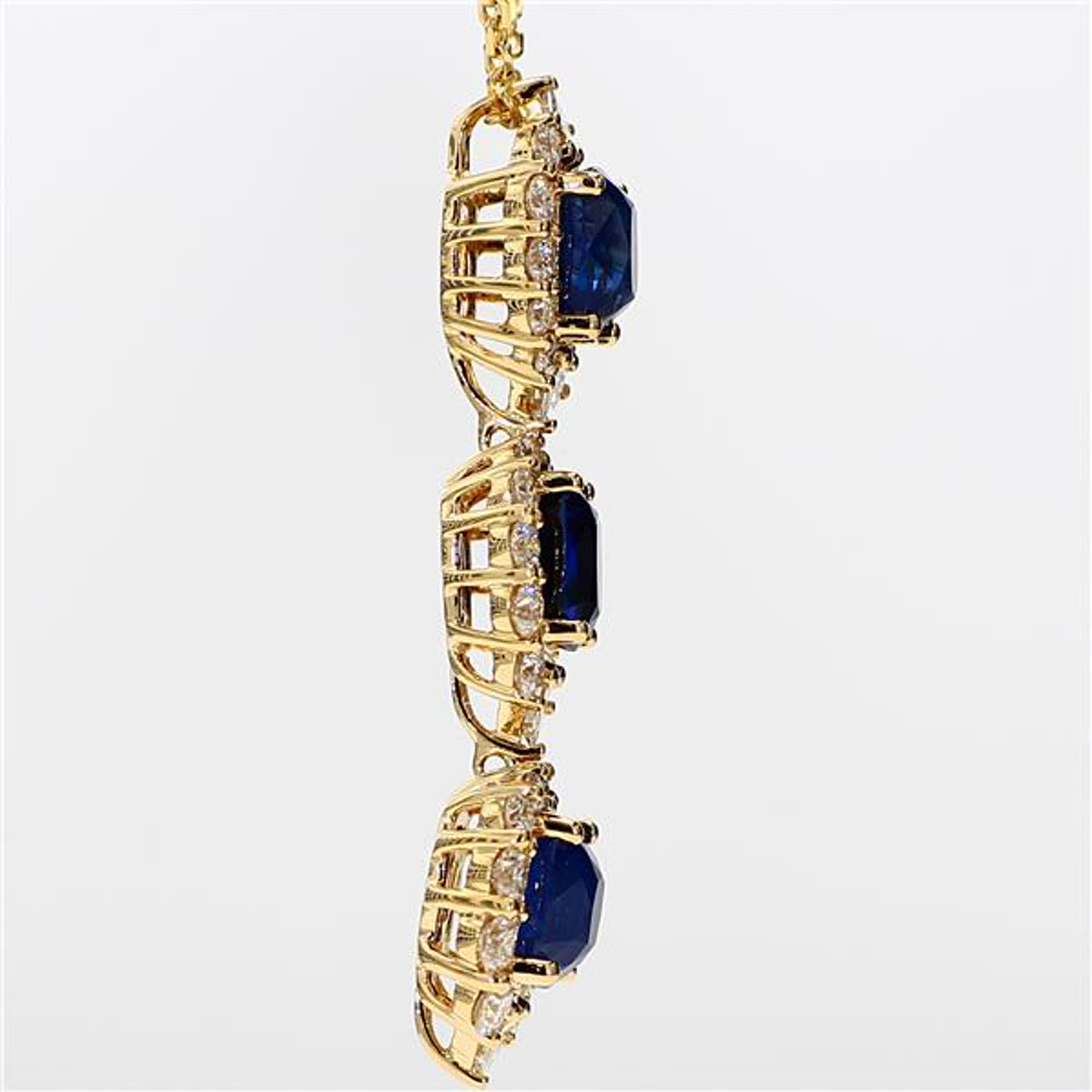 Natural Blue Cushion Sapphire and White Diamond 4.66 Carat TW Gold Pendant