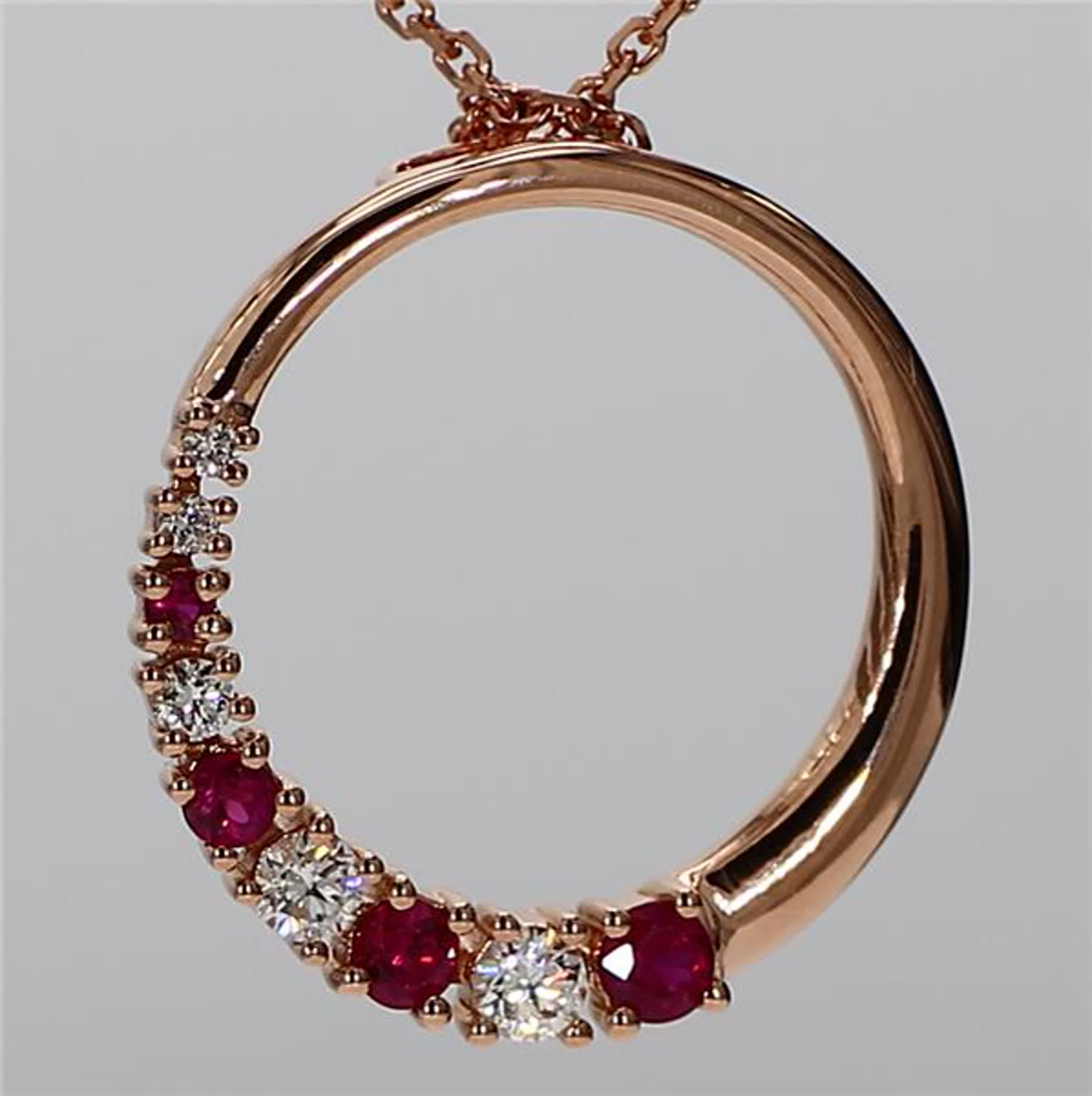 Natural Round Red Ruby and White Diamond .37 Carat TW Rose Gold Drop Pendant