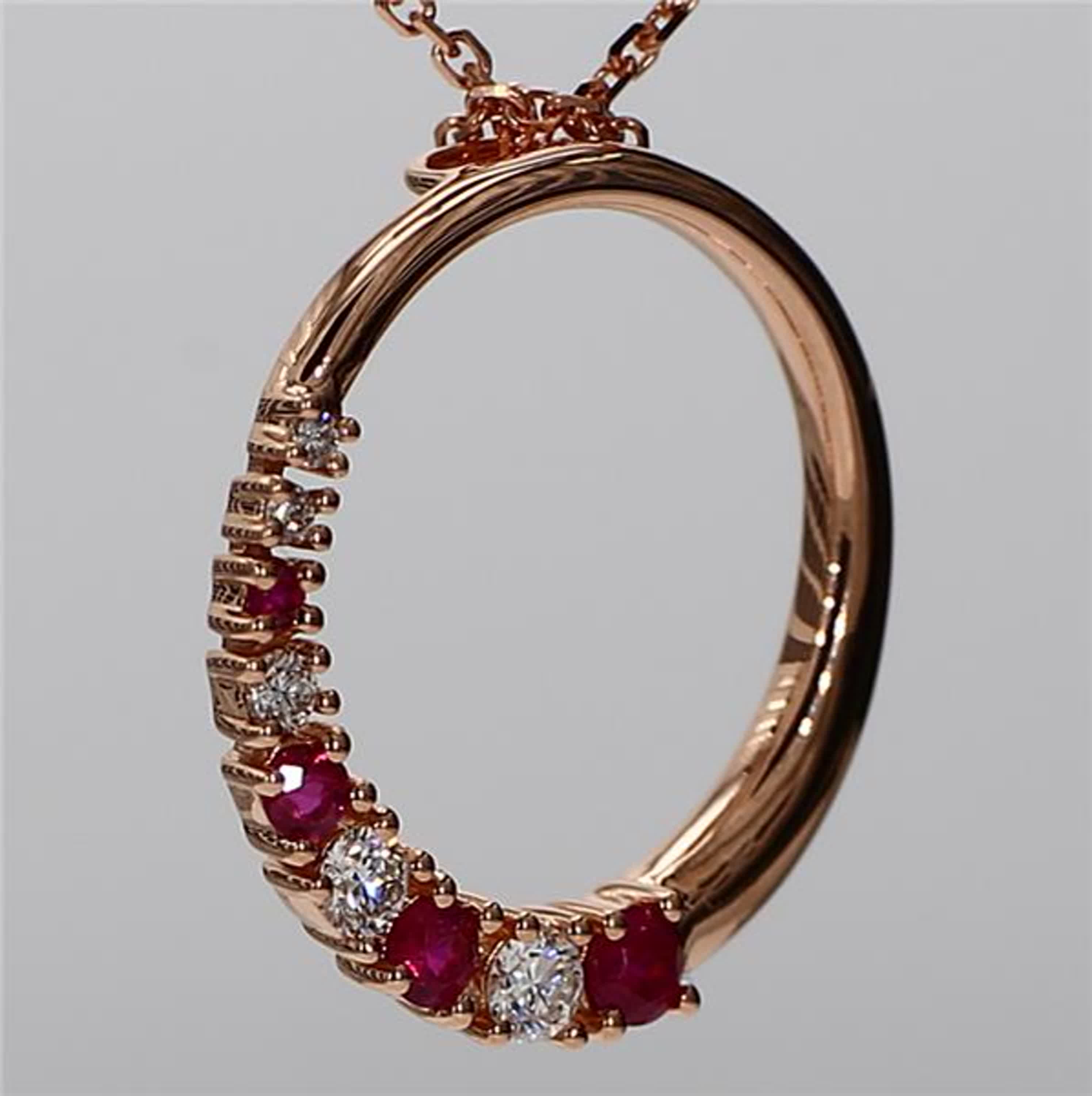 Natural Round Red Ruby and White Diamond .37 Carat TW Rose Gold Drop Pendant