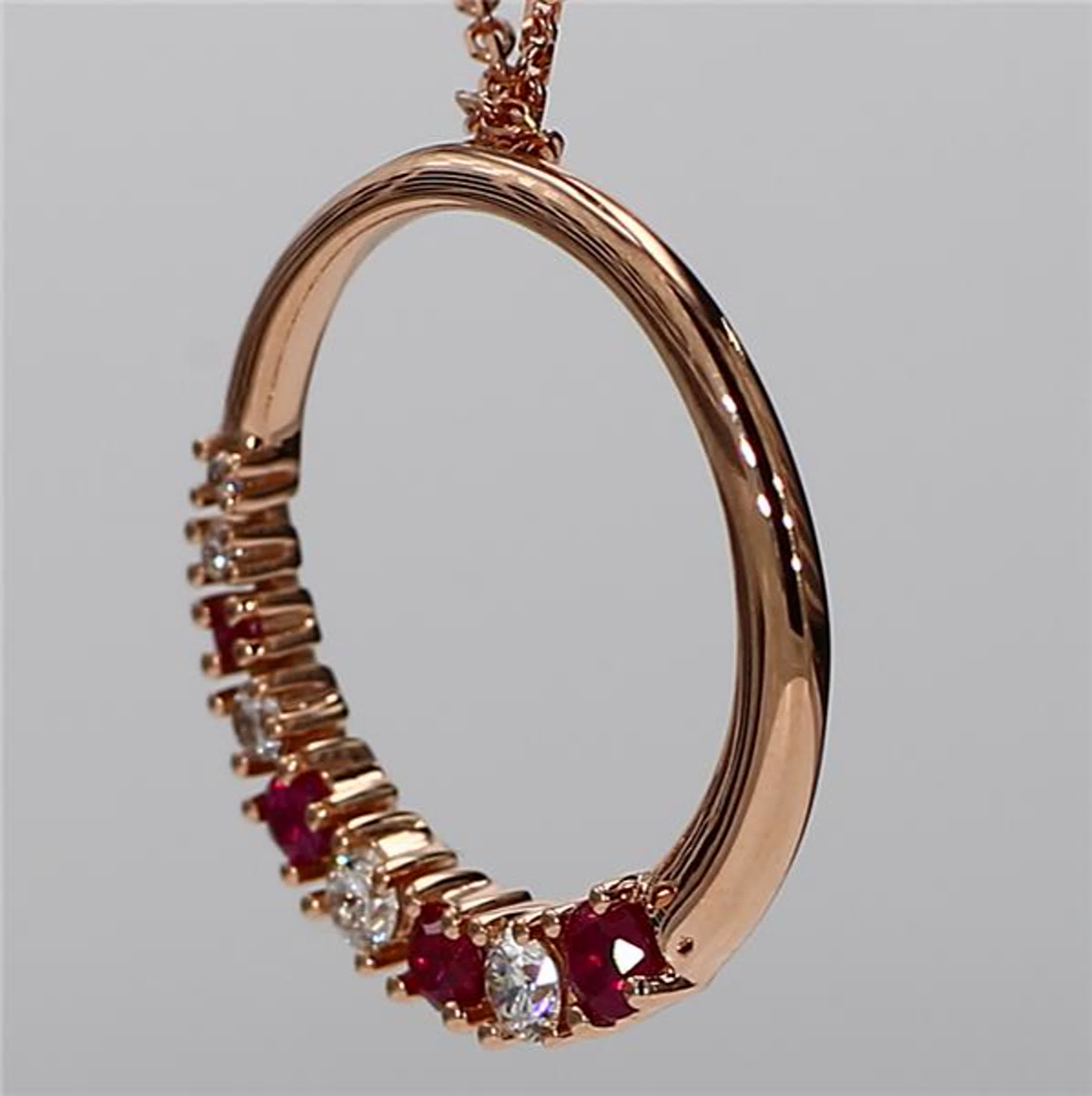 Natural Round Red Ruby and White Diamond .37 Carat TW Rose Gold Drop Pendant