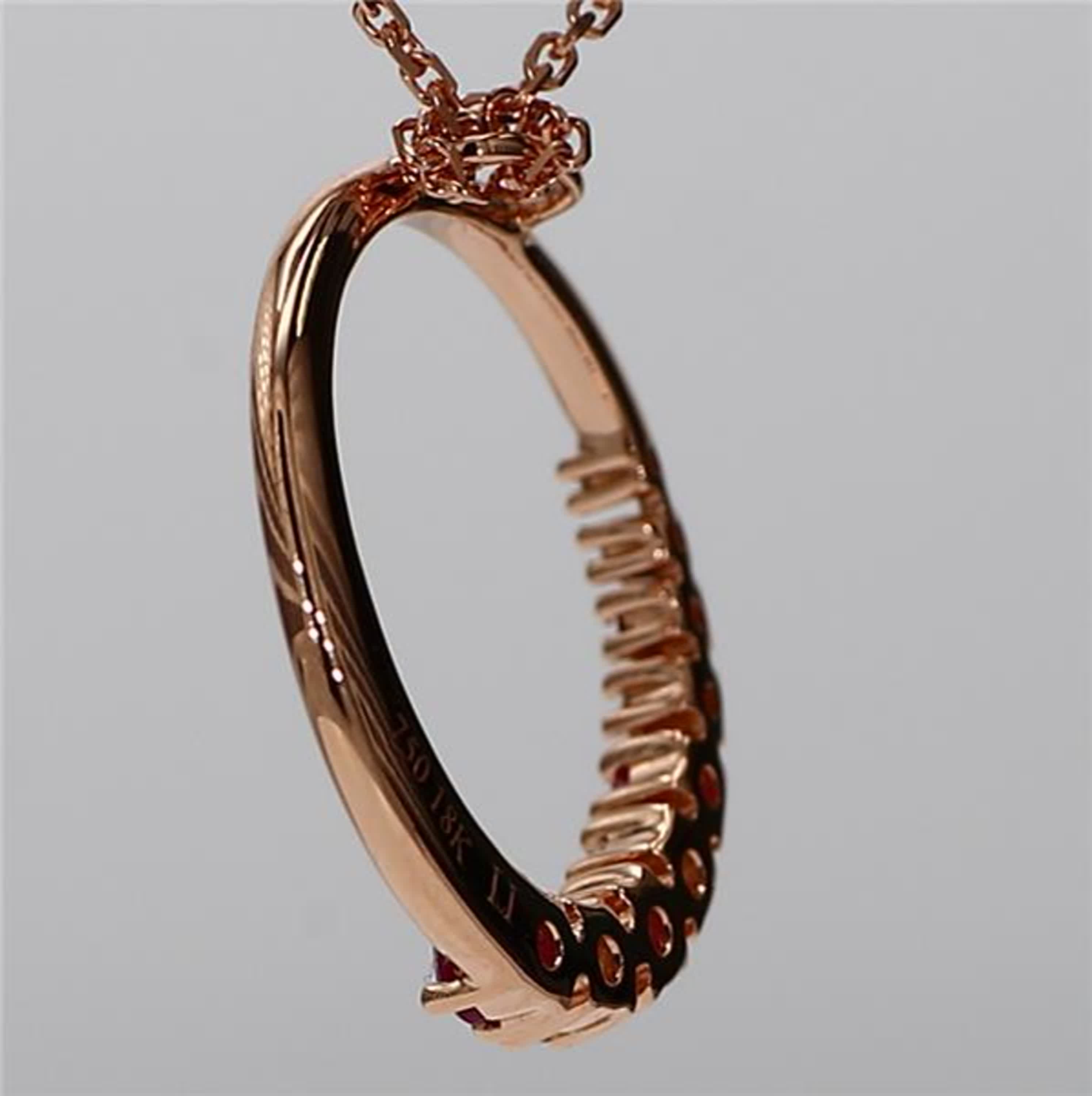 Natural Round Red Ruby and White Diamond .37 Carat TW Rose Gold Drop Pendant