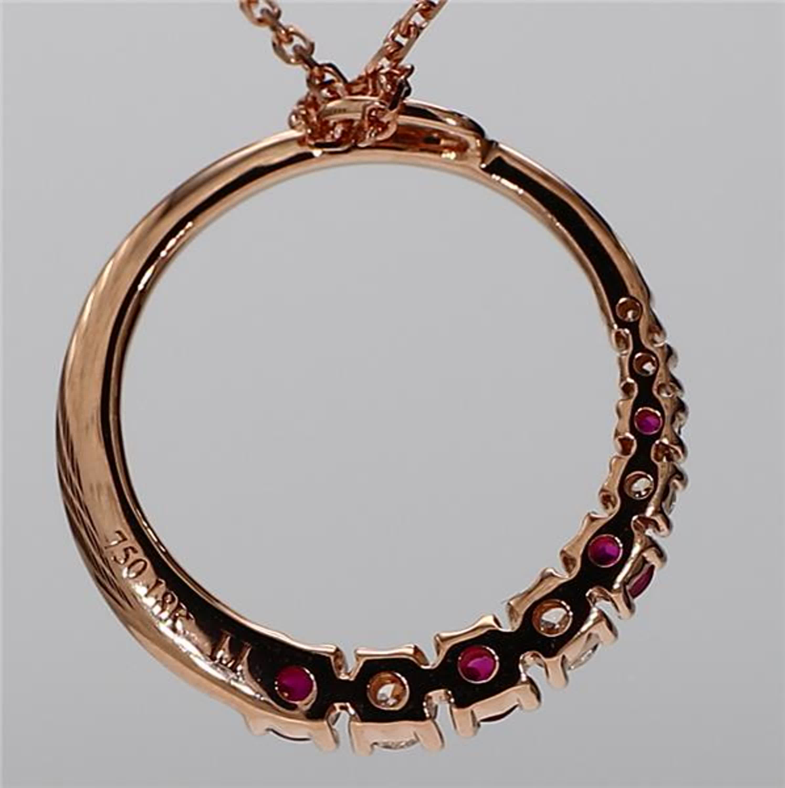 Natural Round Red Ruby and White Diamond .37 Carat TW Rose Gold Drop Pendant
