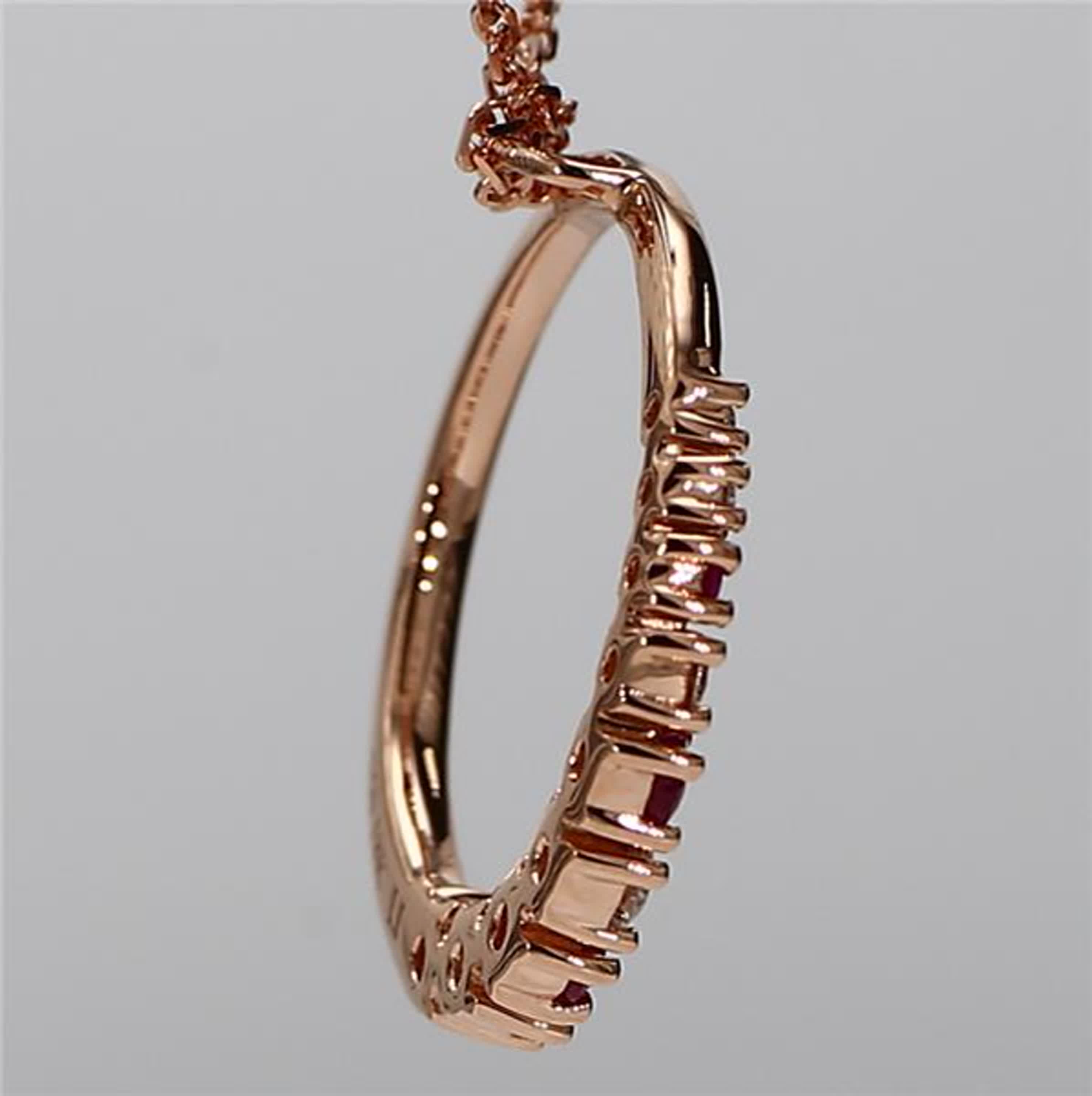 Natural Round Red Ruby and White Diamond .37 Carat TW Rose Gold Drop Pendant