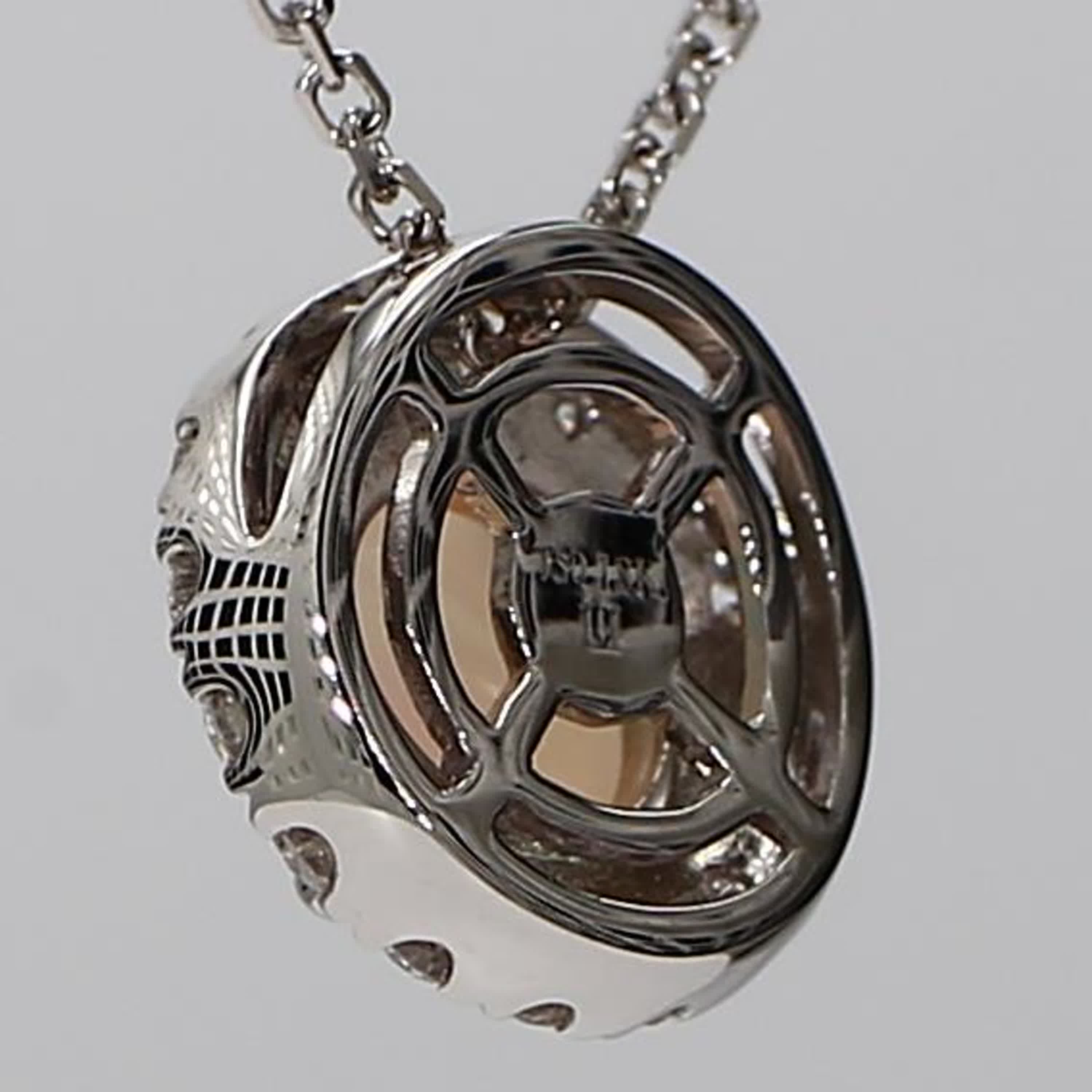 Natural Round Opal and White Diamond 1.16 Carat TW White Gold Drop Pendant
