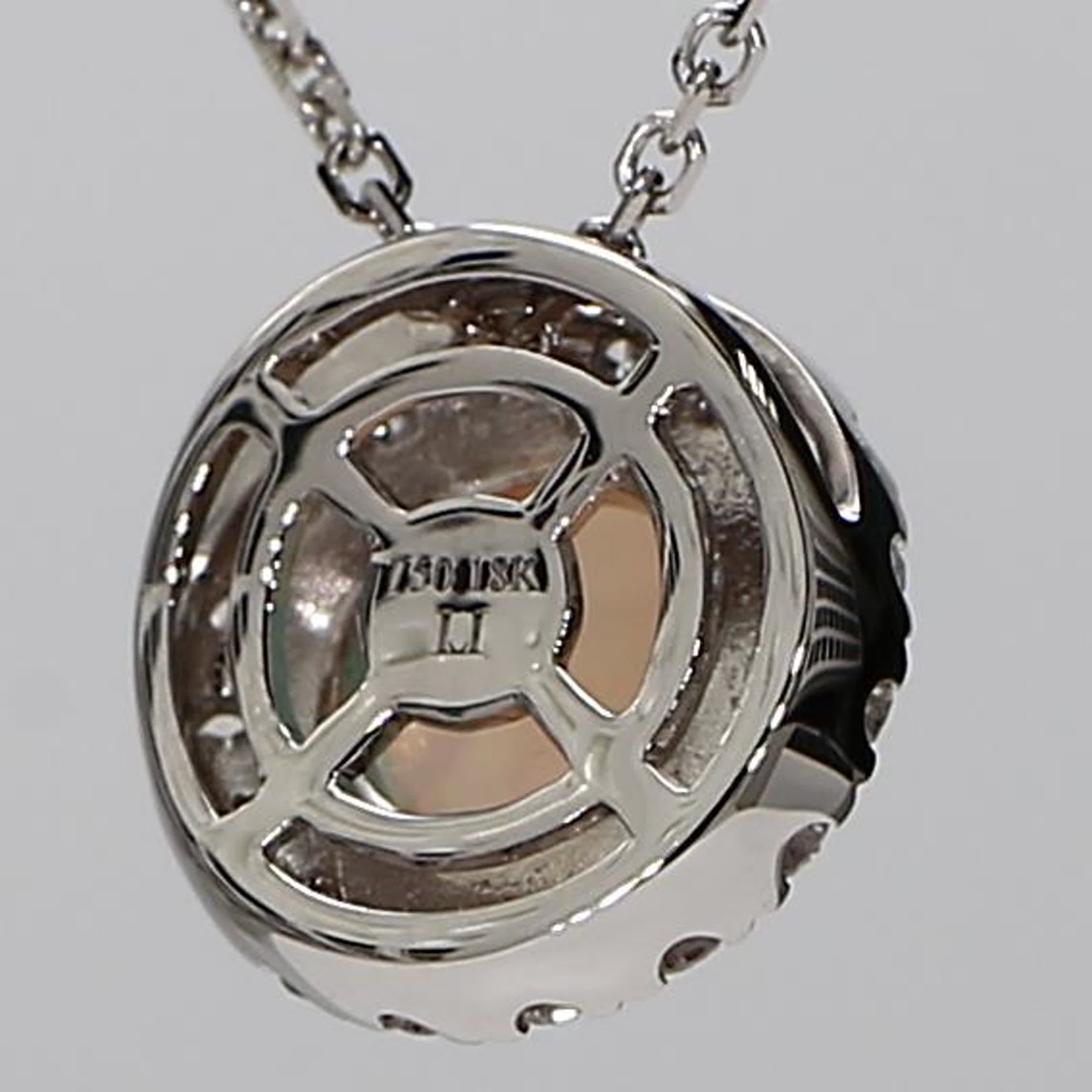 Natural Round Opal and White Diamond 1.16 Carat TW White Gold Drop Pendant