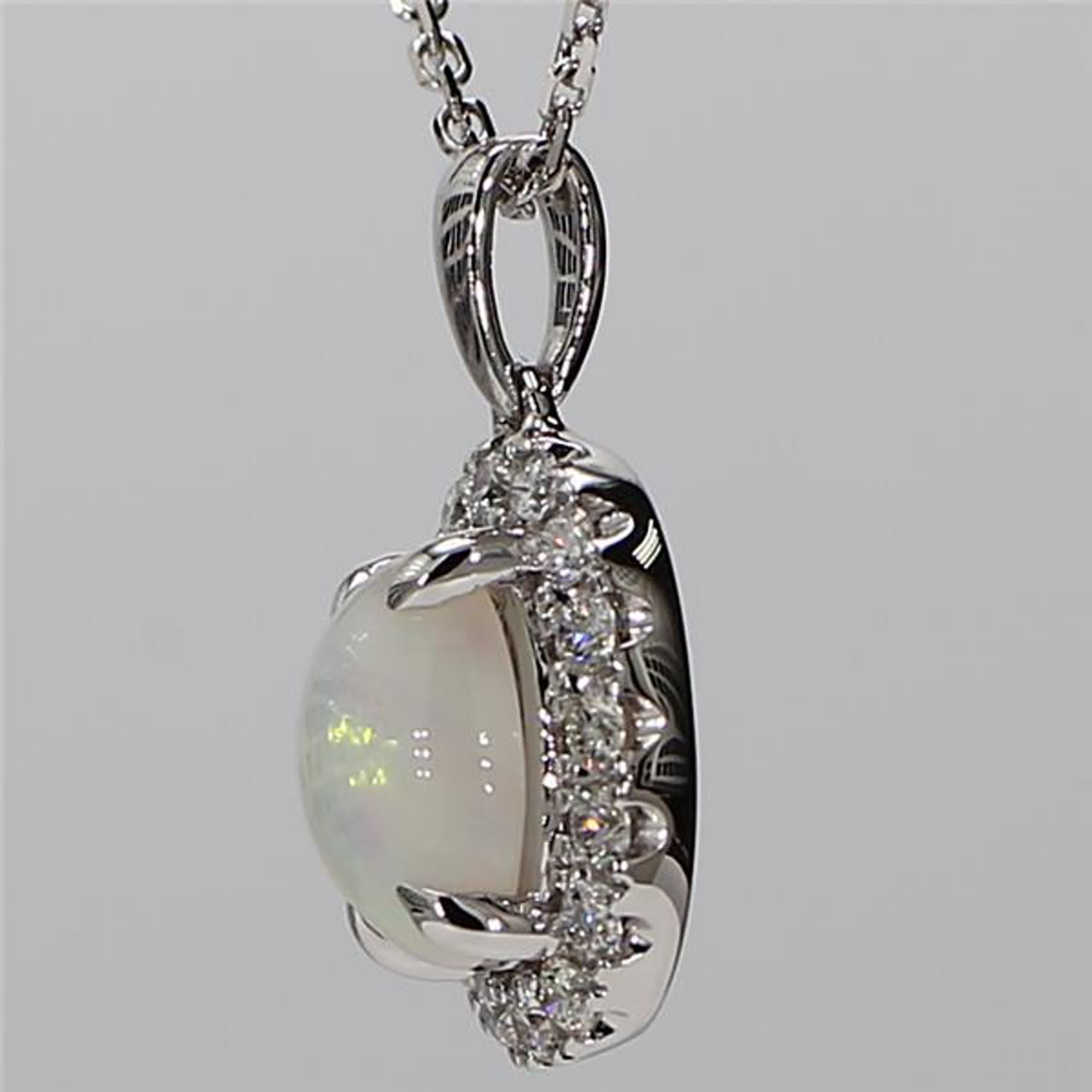 Natural Oval Opal and White Diamond 1.08 Carat TW White Gold Drop Pendant