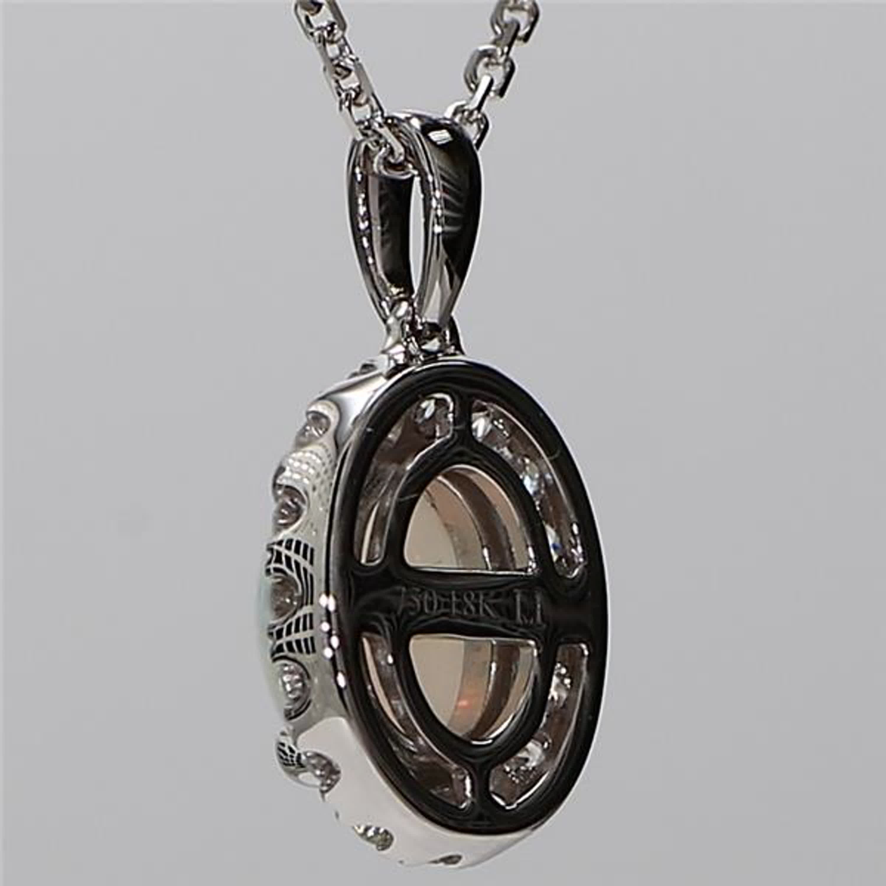 Natural Oval Opal and White Diamond 1.08 Carat TW White Gold Drop Pendant