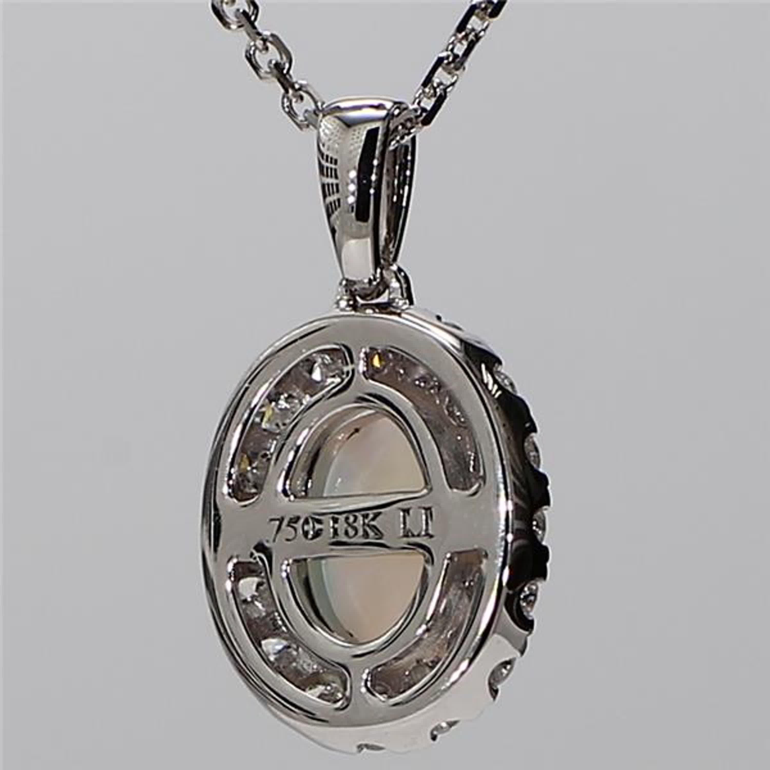 Natural Oval Opal and White Diamond 1.08 Carat TW White Gold Drop Pendant
