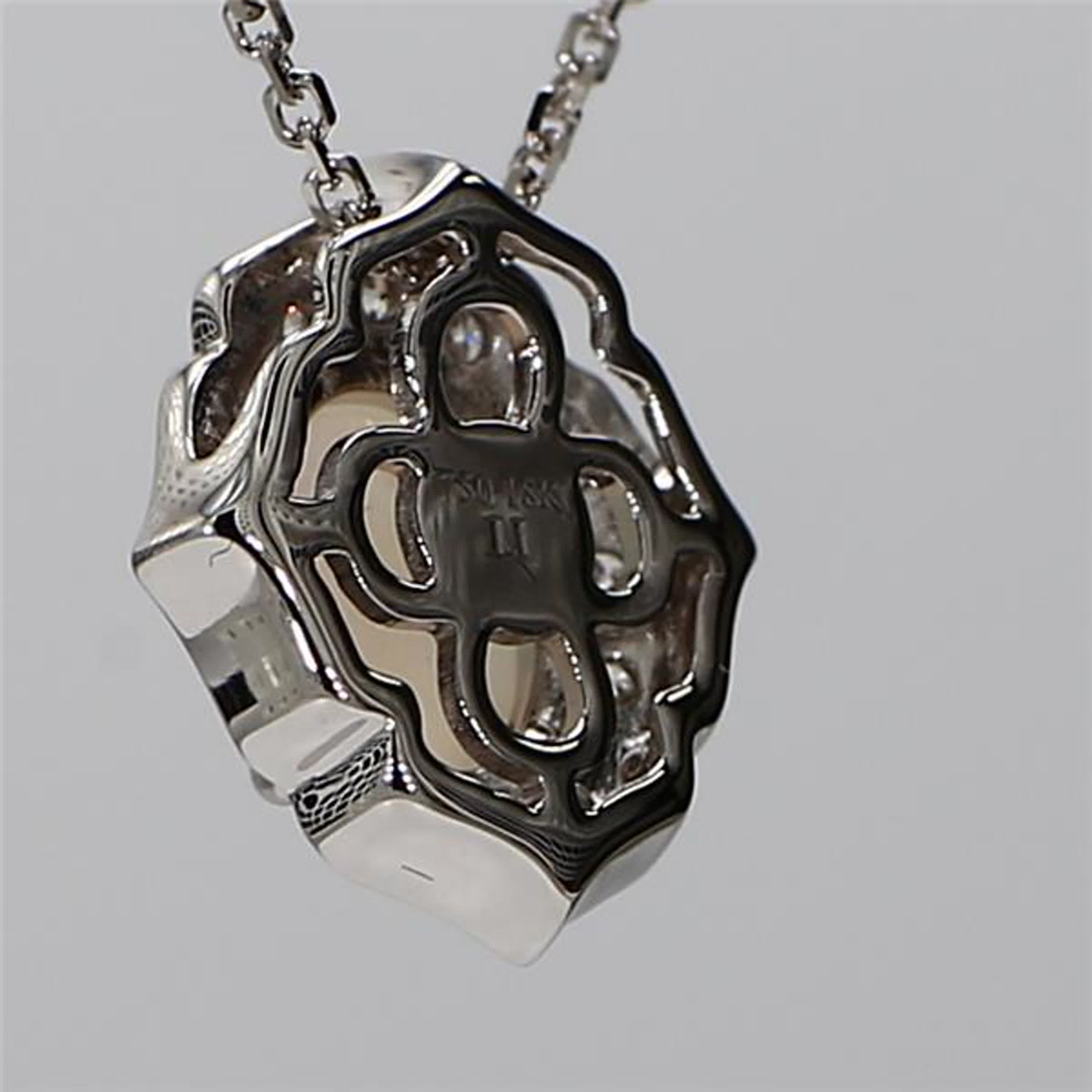 Natural Oval Opal and White Diamond 1.14 Carat TW White Gold Drop Pendant