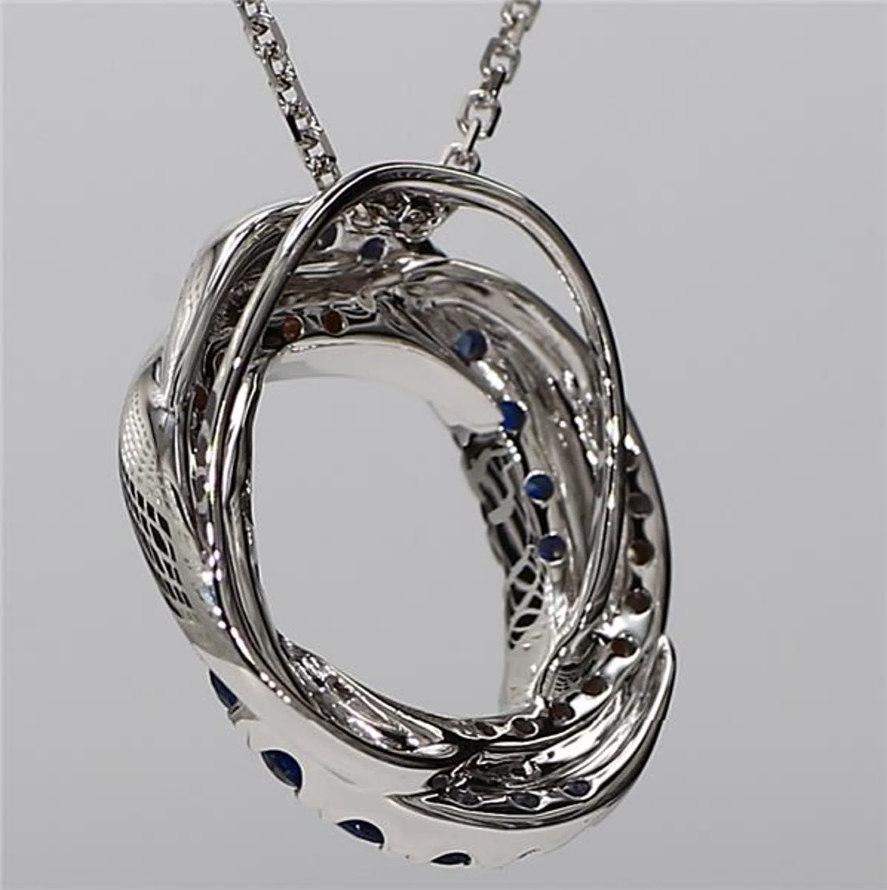 Natural Blue Round Sapphire and White Diamond .78 Carat TW White Gold Pendant