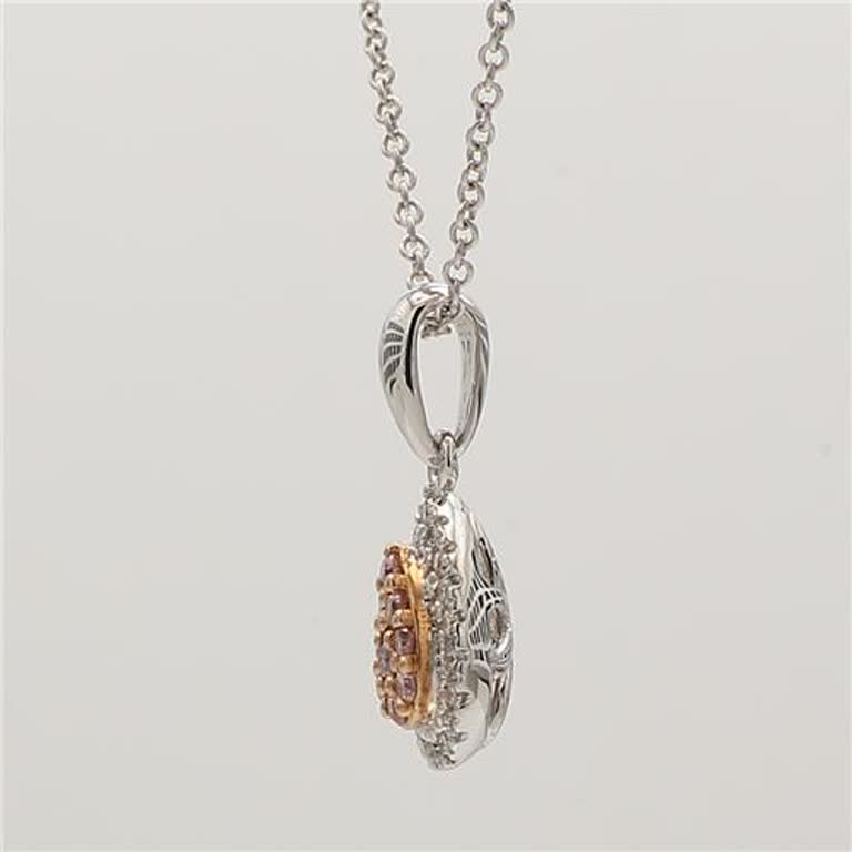 Natural Pink Round and White Diamond .18 Carat TW Rose Gold Cluster Pendant