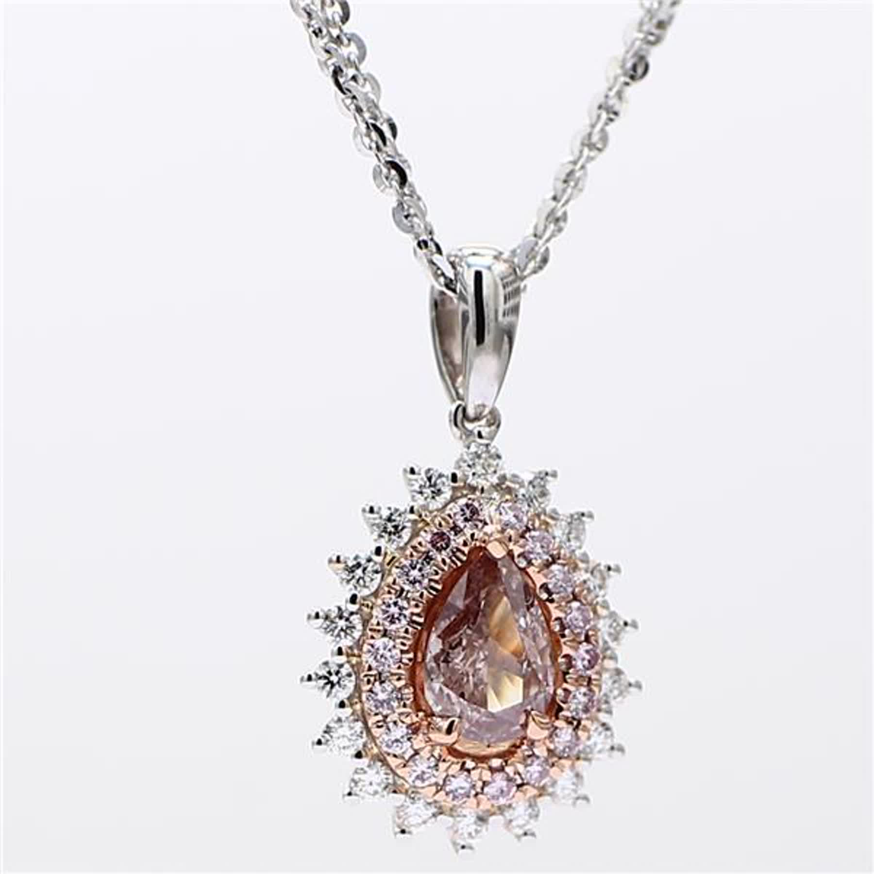 GIA Certified Natural Pink Pear and White Diamond .85 Carat TW Gold Drop Pendant