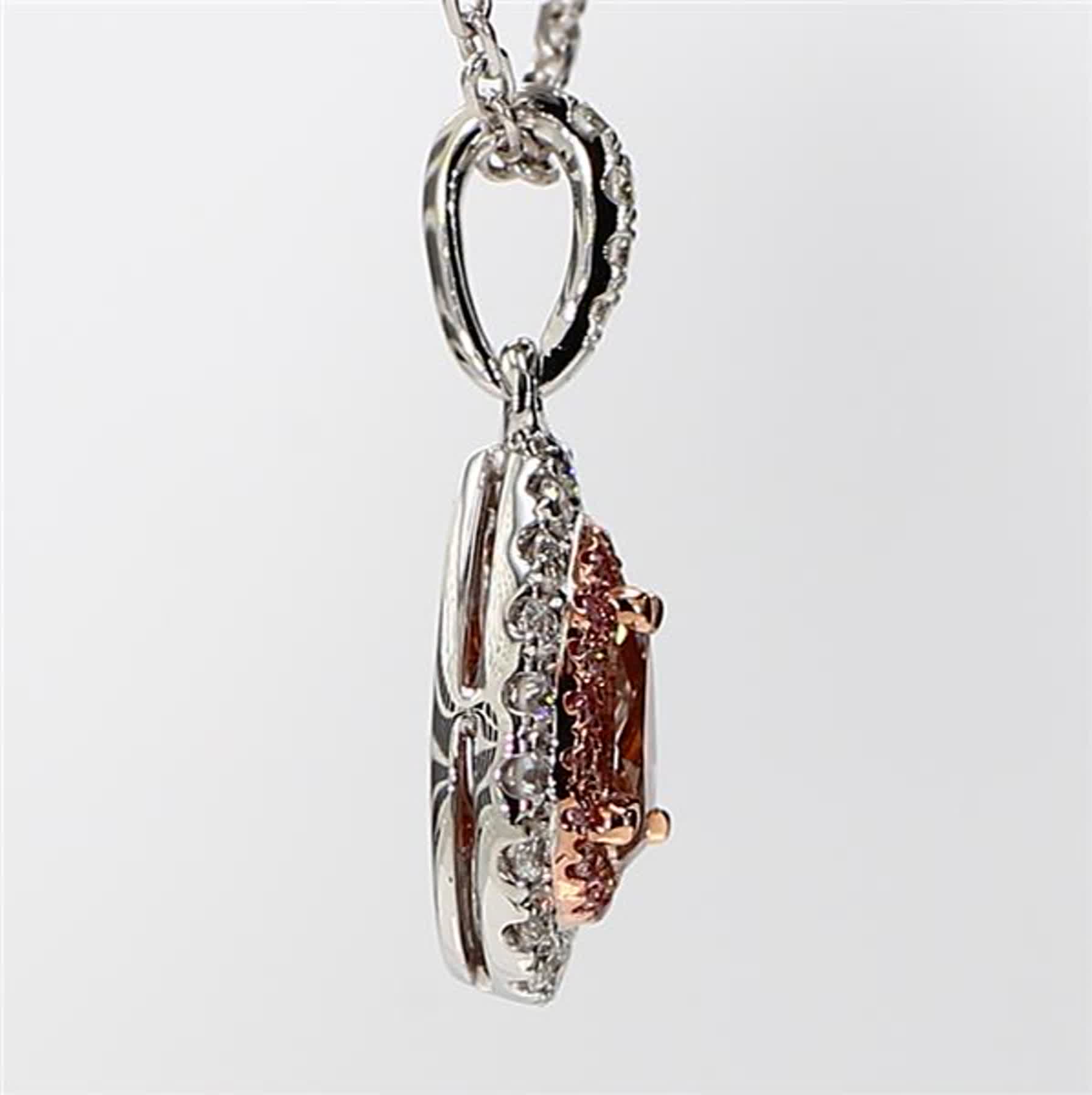 GIA Certified Natural Pink Pear and White Diamond .81 Carat TW Gold Drop Pendant