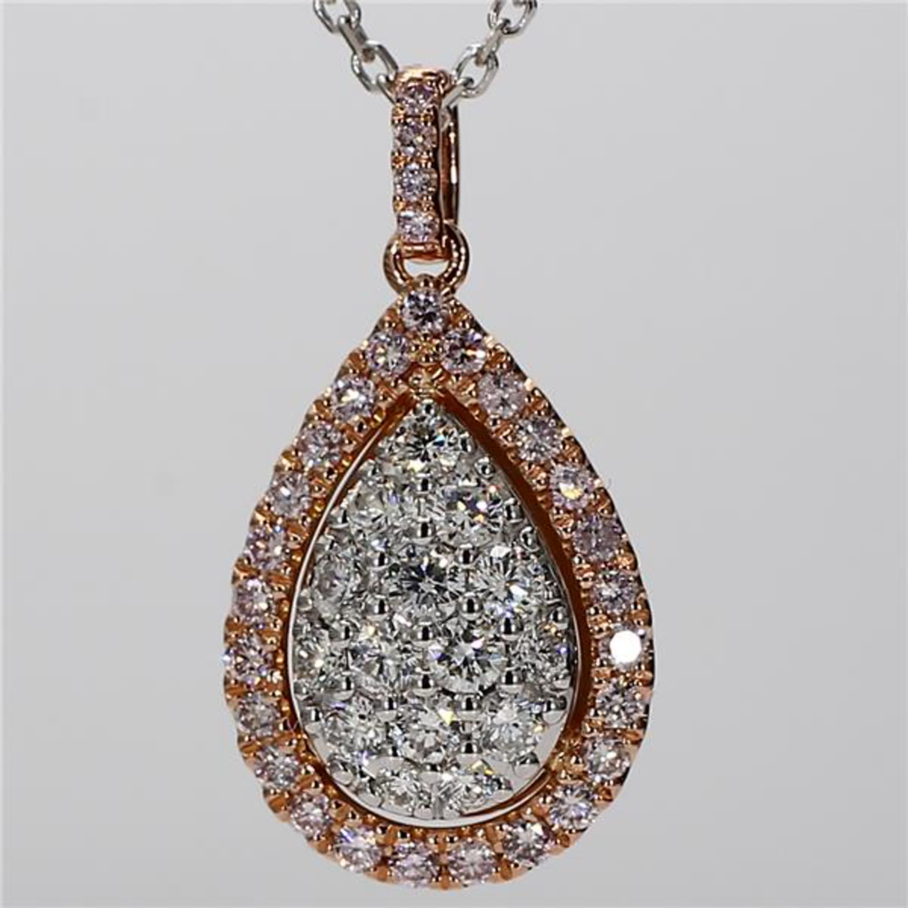 Natural Pink Round and White Diamond 1.28 Carat TW Rose Gold Drop Pendant