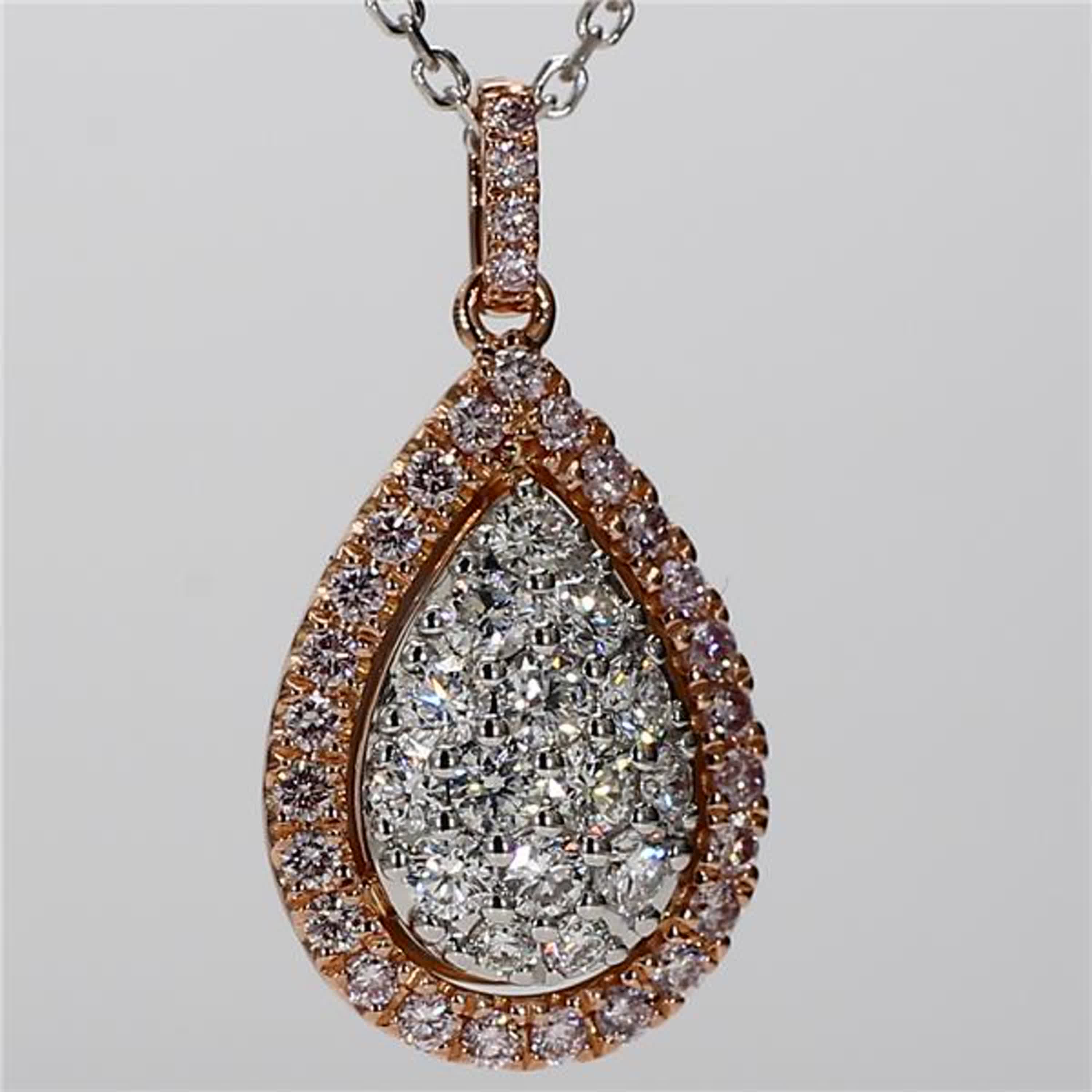 Natural Pink Round and White Diamond 1.28 Carat TW Rose Gold Drop Pendant