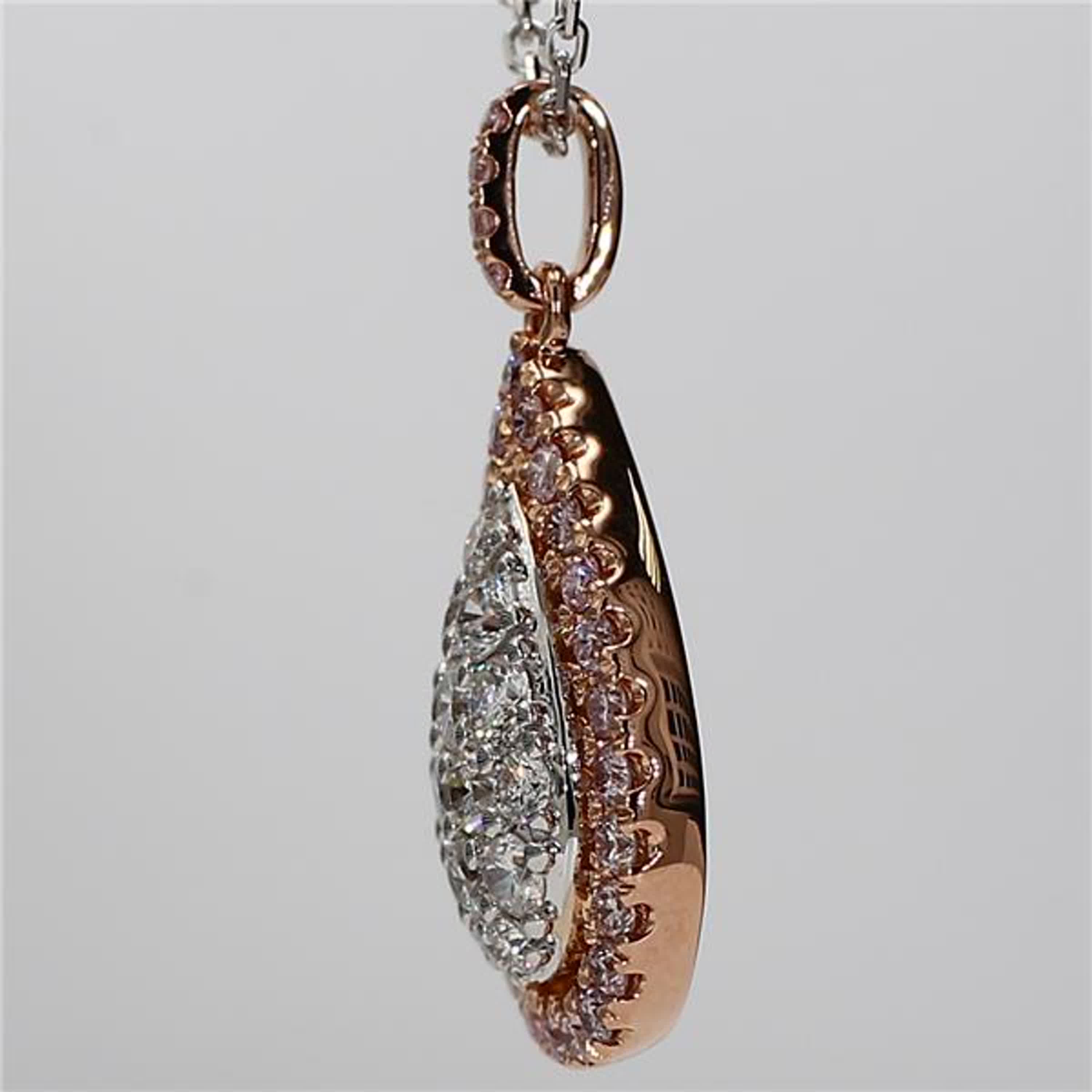 Natural Pink Round and White Diamond 1.28 Carat TW Rose Gold Drop Pendant